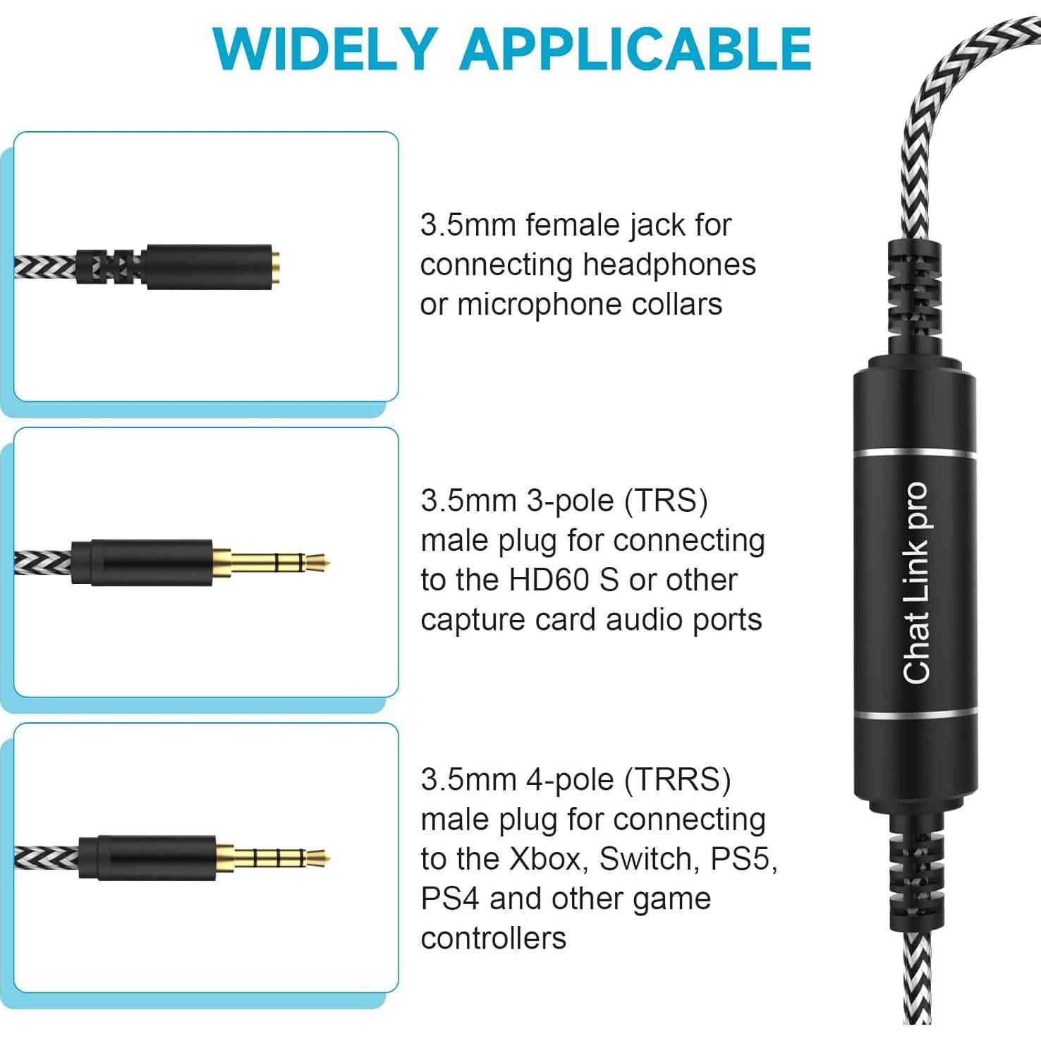 Adaptador de Audio Zosvoses Chat Link Pro 2.6m para Consolas