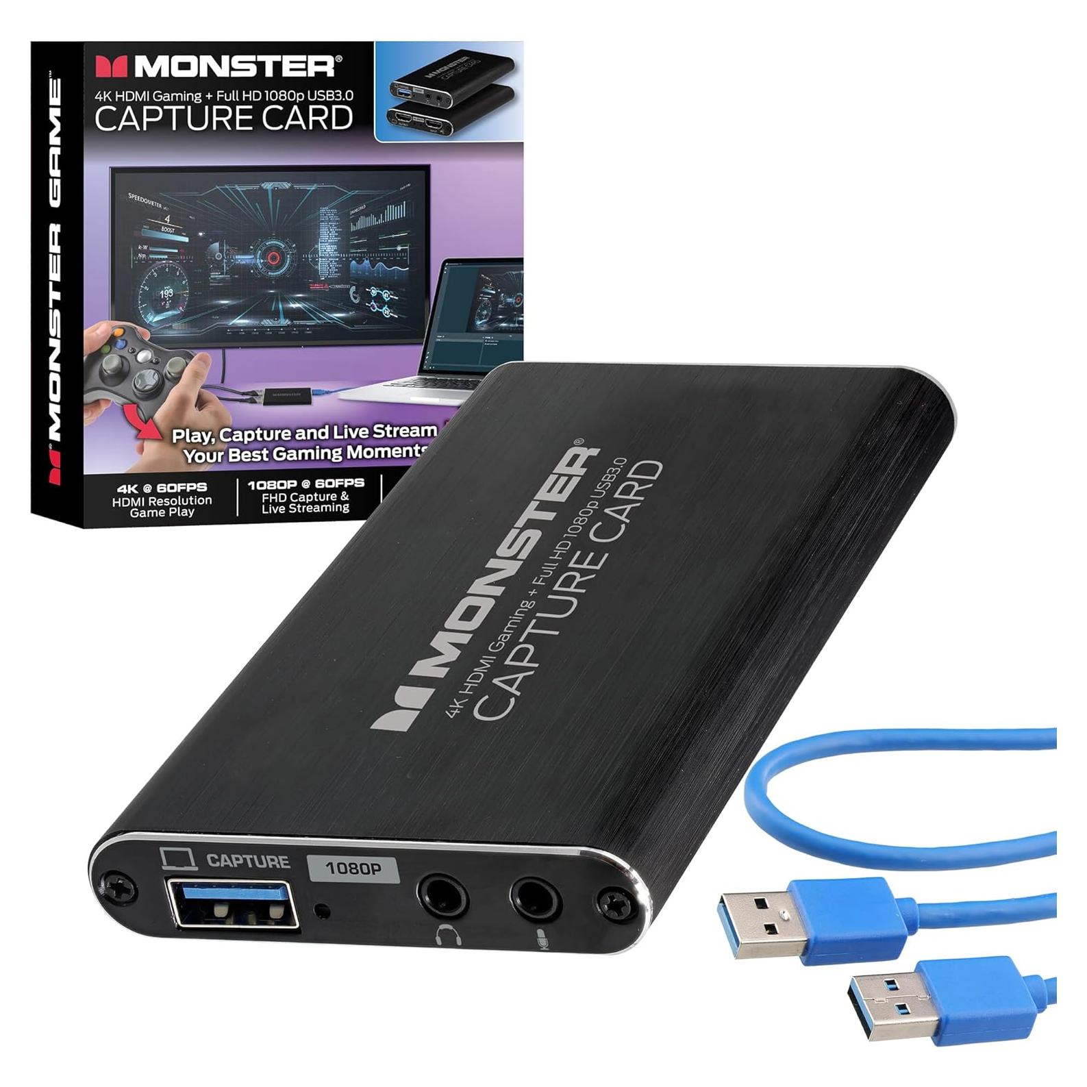 Capture Card, 4K 60FPS Game Play, 1080p 60FPS Capture & Streaming, HDMI Input, HDMI/USB 3.0 Output, Microphone & Headphone Input/Output Ports, Record & Stream Videos for PC, Switch, Xbox, PS5