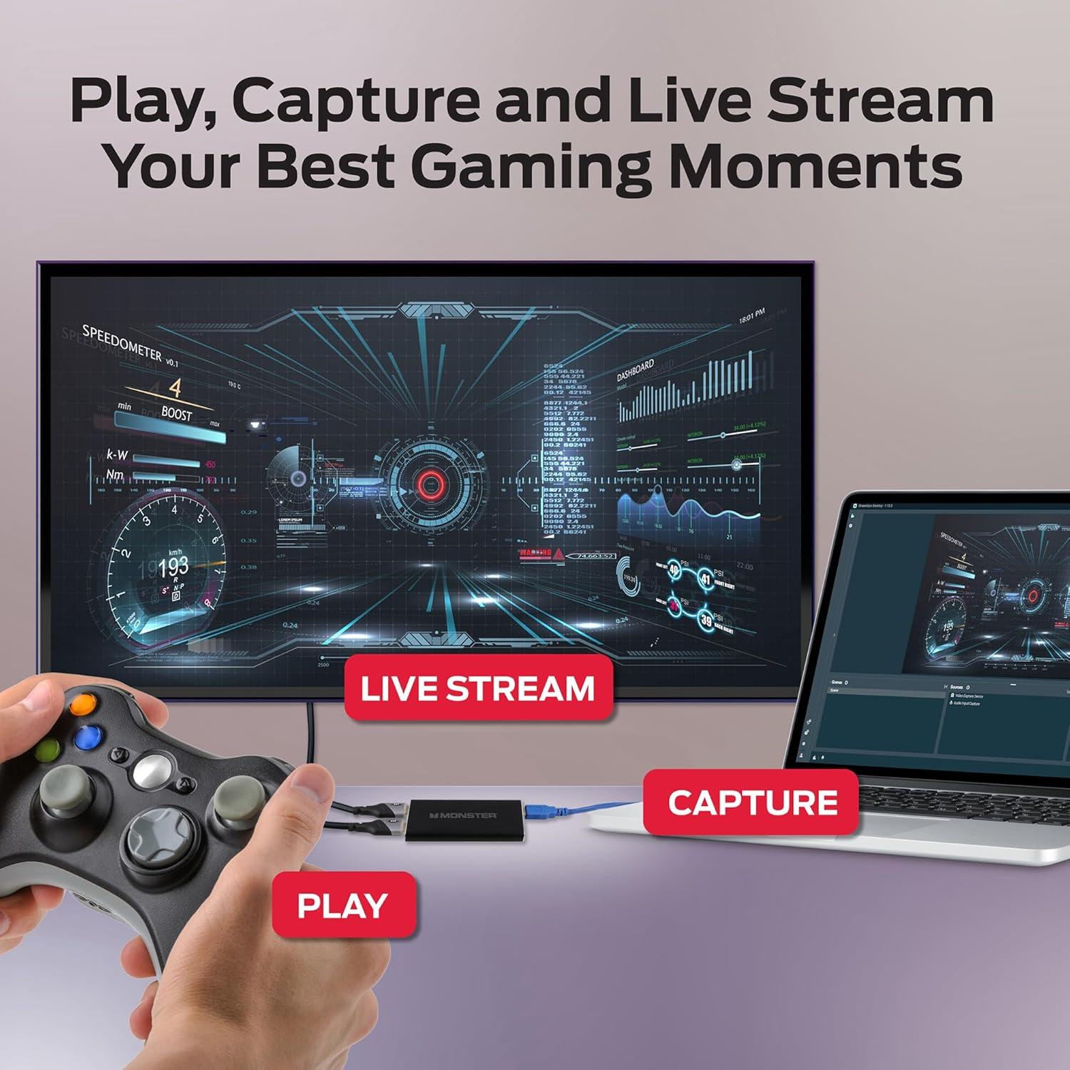 Capture Card, 4K 60FPS Game Play, 1080p 60FPS Capture & Streaming, HDMI Input, HDMI/USB 3.0 Output, Microphone & Headphone Input/Output Ports, Record & Stream Videos for PC, Switch, Xbox, PS5