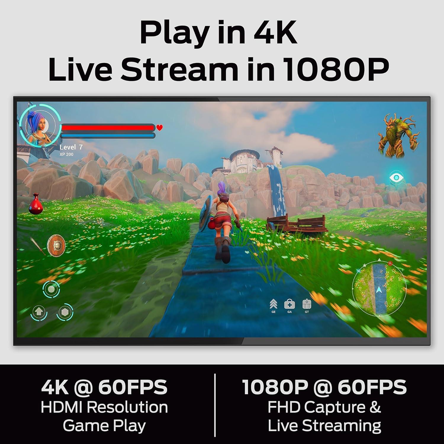 Capture Card, 4K 60FPS Game Play, 1080p 60FPS Capture & Streaming, HDMI Input, HDMI/USB 3.0 Output, Microphone & Headphone Input/Output Ports, Record & Stream Videos for PC, Switch, Xbox, PS5