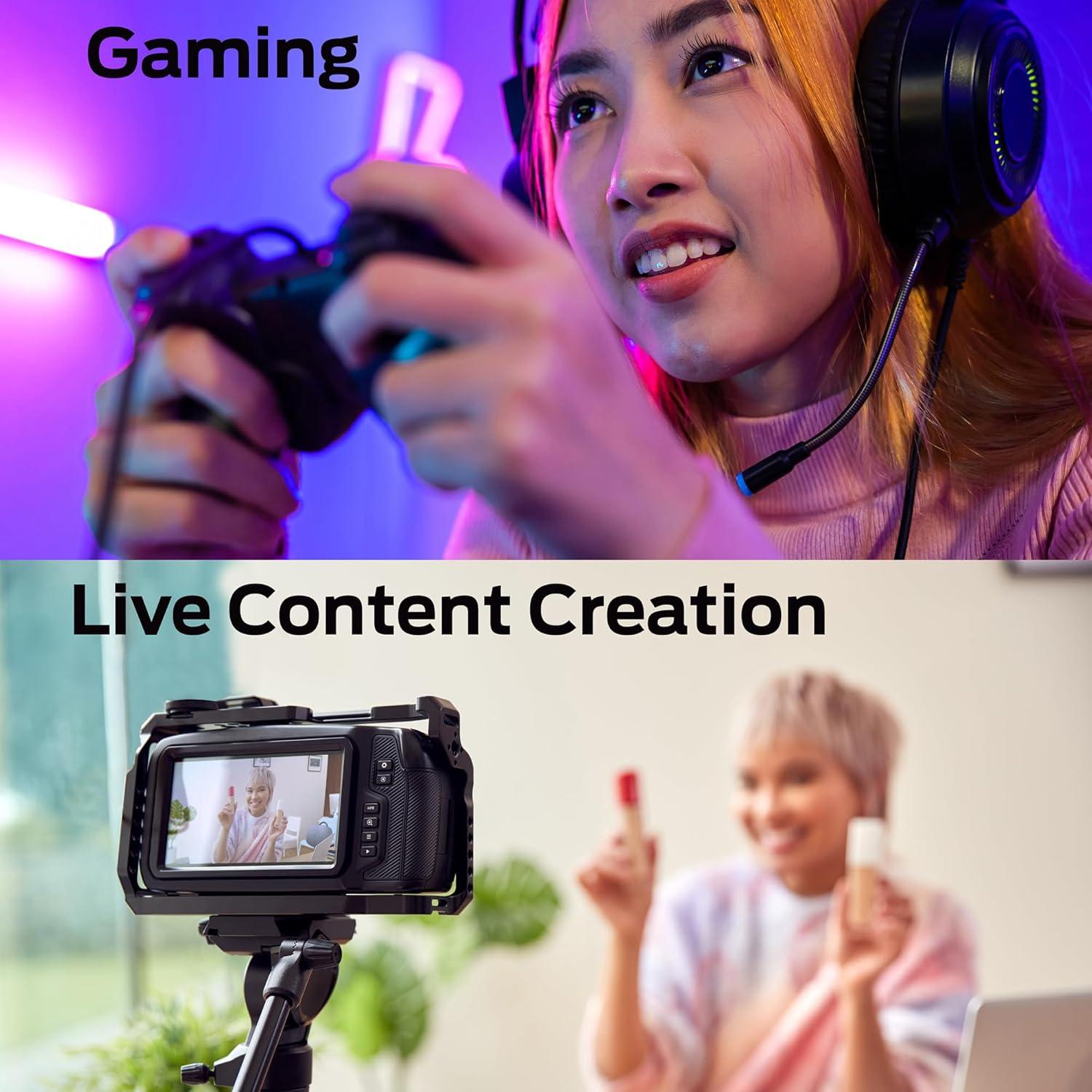 Capture Card, 4K 60FPS Game Play, 1080p 60FPS Capture & Streaming, HDMI Input, HDMI/USB 3.0 Output, Microphone & Headphone Input/Output Ports, Record & Stream Videos for PC, Switch, Xbox, PS5