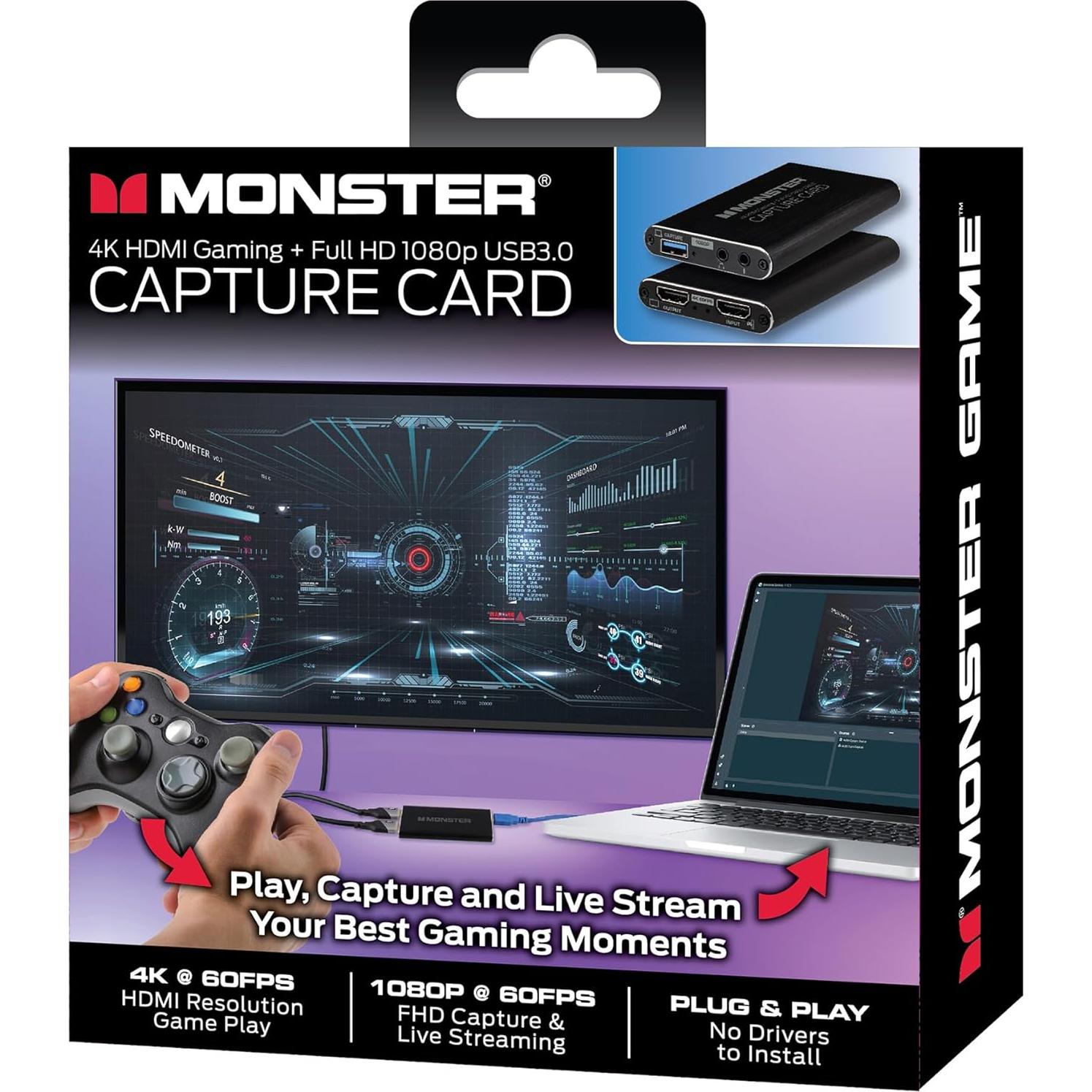 Capture Card, 4K 60FPS Game Play, 1080p 60FPS Capture & Streaming, HDMI Input, HDMI/USB 3.0 Output, Microphone & Headphone Input/Output Ports, Record & Stream Videos for PC, Switch, Xbox, PS5