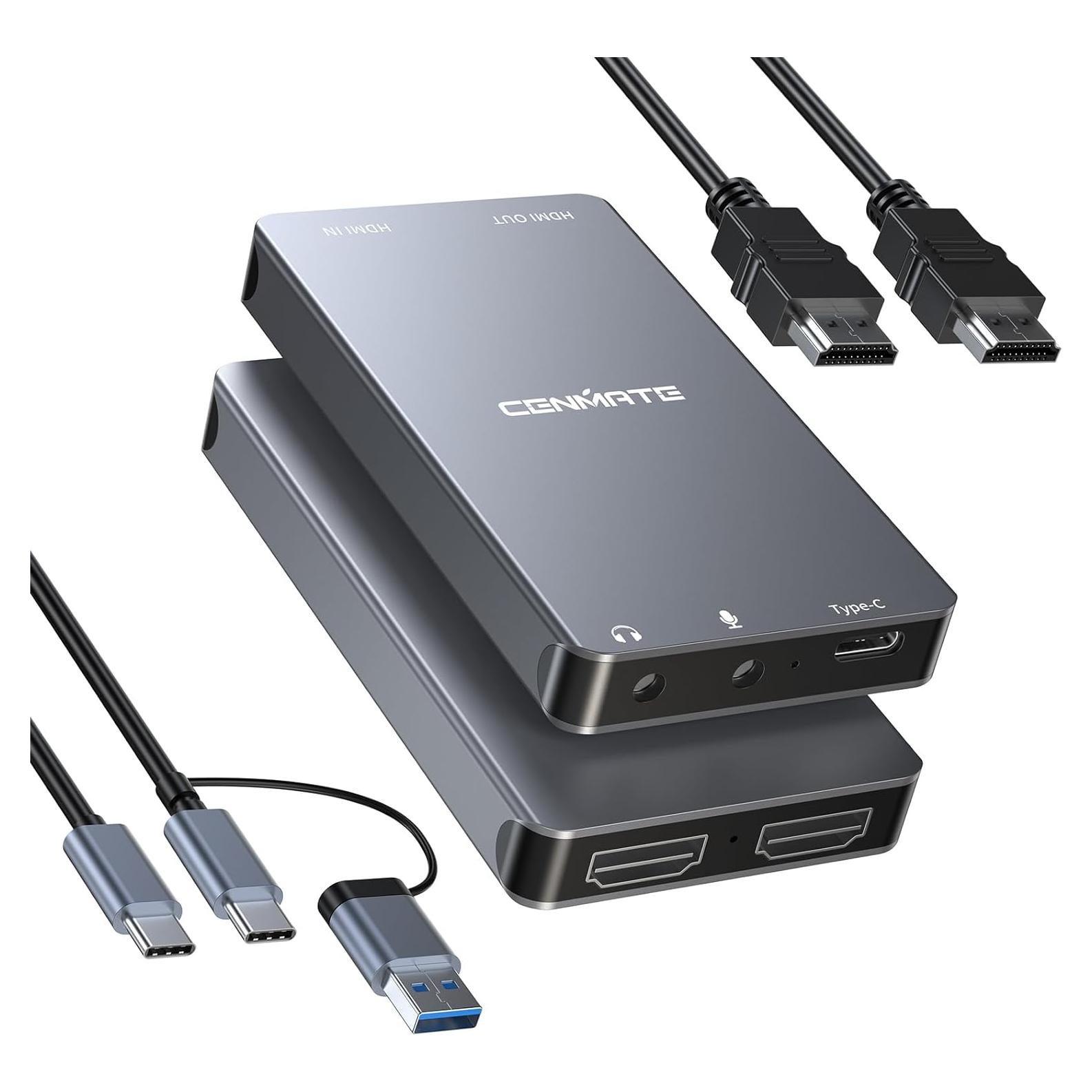 Aluminum HDMI Capture Card, USB 3.0 1080P 60FPS Audio Video Capture Card for Streaming/Gaming/Video Conference, 4K@30Hz Input & Pass-Through Capture Card for Nintendo Switch/PS5/Xbox/Camera/PC