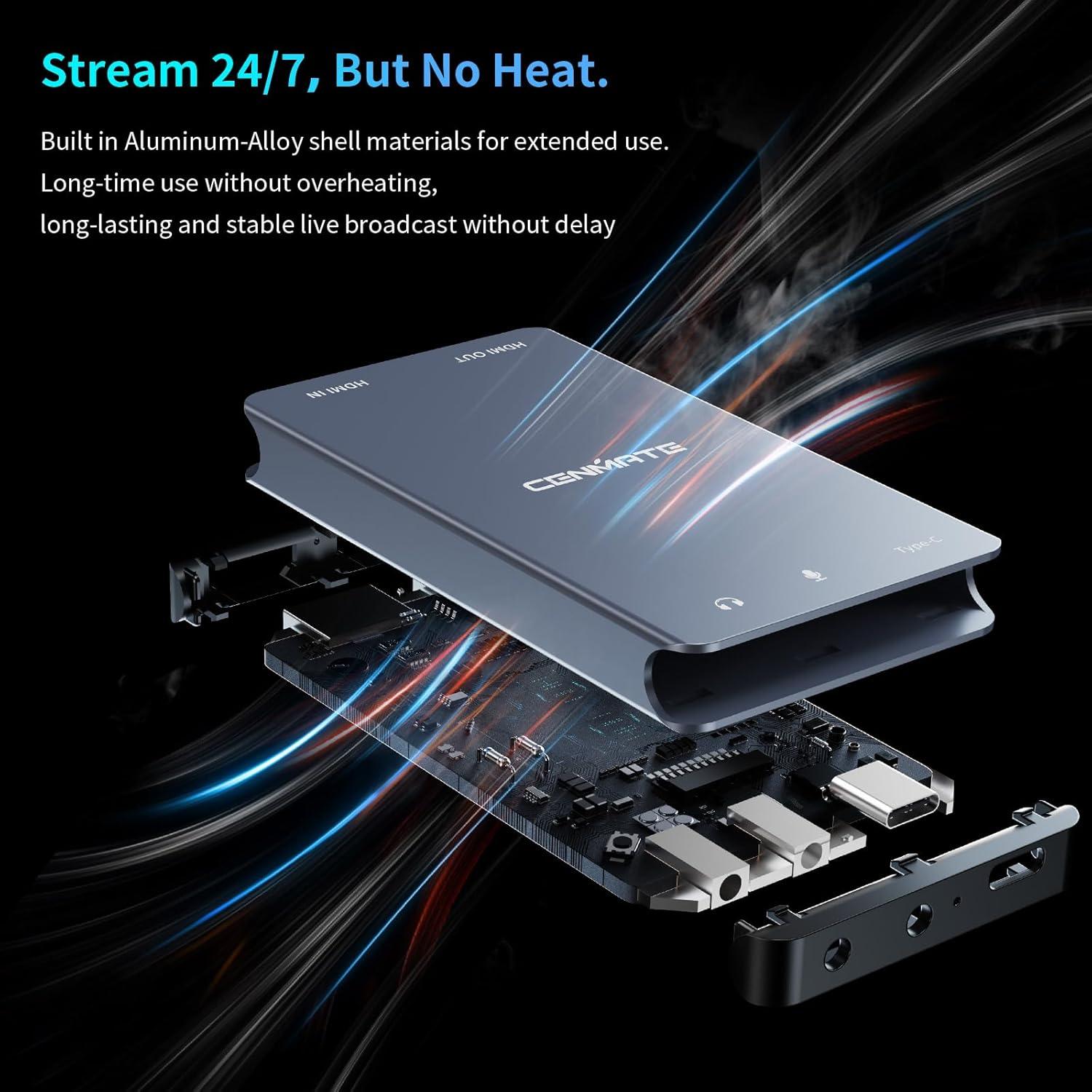 Aluminum HDMI Capture Card, USB 3.0 1080P 60FPS Audio Video Capture Card for Streaming/Gaming/Video Conference, 4K@30Hz Input & Pass-Through Capture Card for Nintendo Switch/PS5/Xbox/Camera/PC