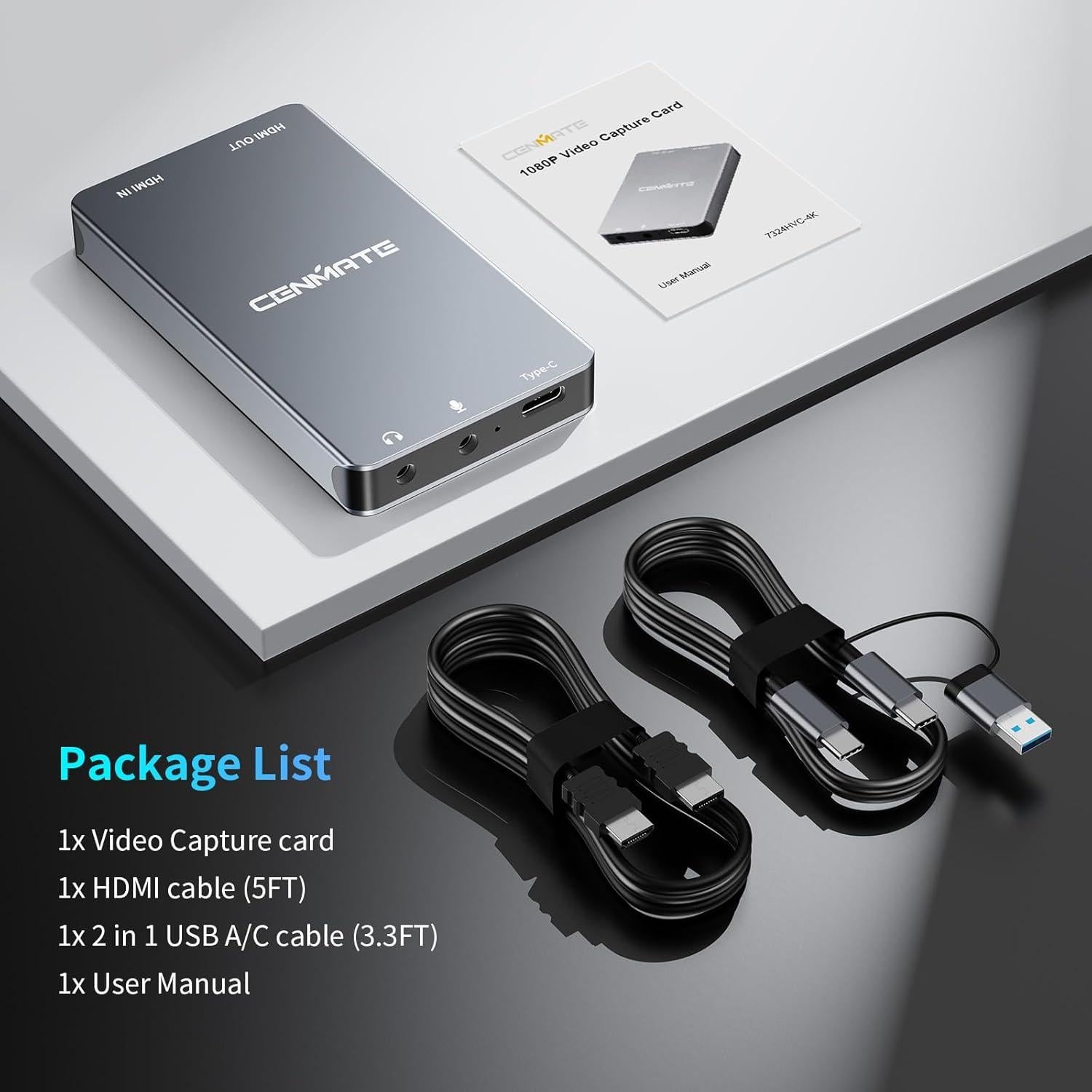 Aluminum HDMI Capture Card, USB 3.0 1080P 60FPS Audio Video Capture Card for Streaming/Gaming/Video Conference, 4K@30Hz Input & Pass-Through Capture Card for Nintendo Switch/PS5/Xbox/Camera/PC