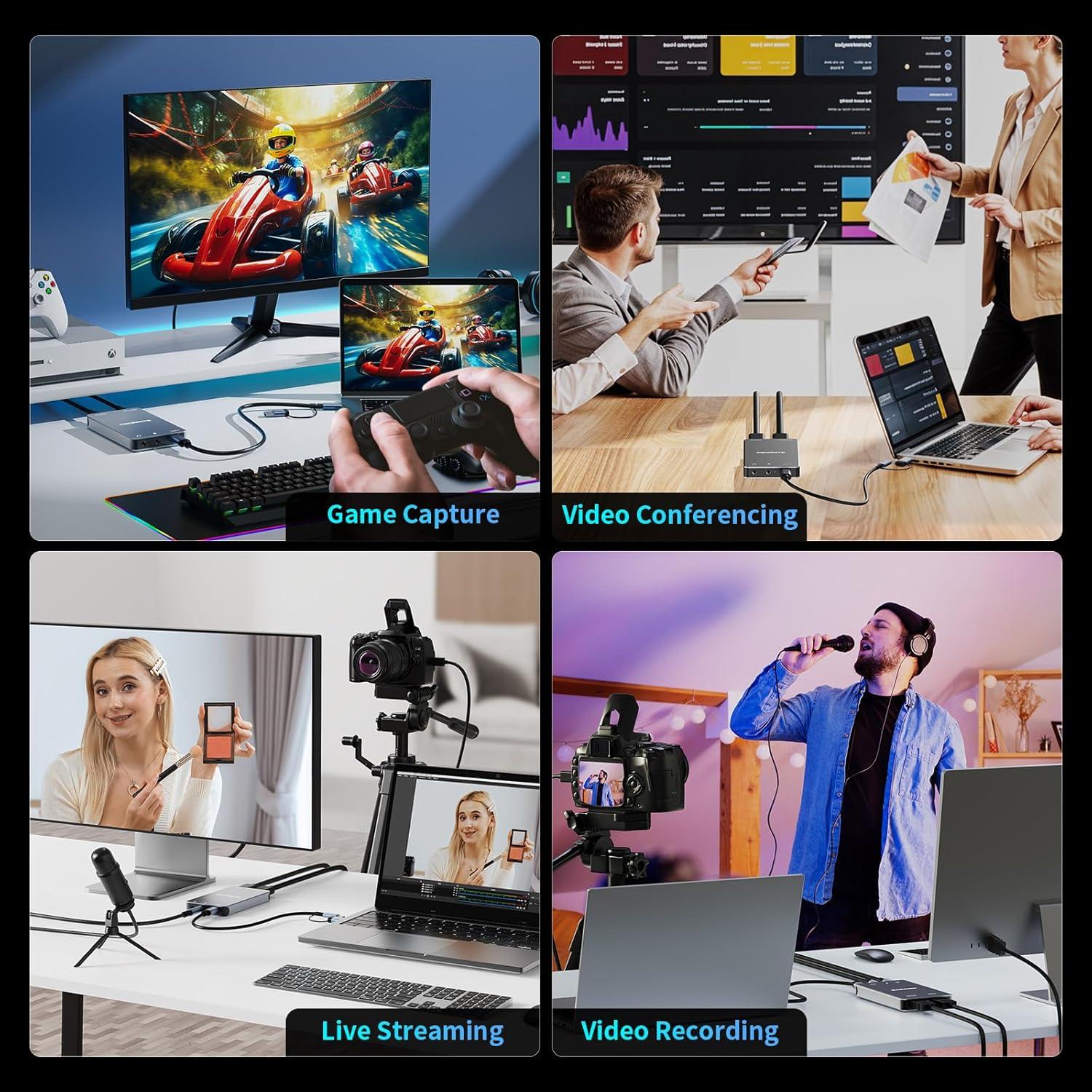 Aluminum HDMI Capture Card, USB 3.0 1080P 60FPS Audio Video Capture Card for Streaming/Gaming/Video Conference, 4K@30Hz Input & Pass-Through Capture Card for Nintendo Switch/PS5/Xbox/Camera/PC