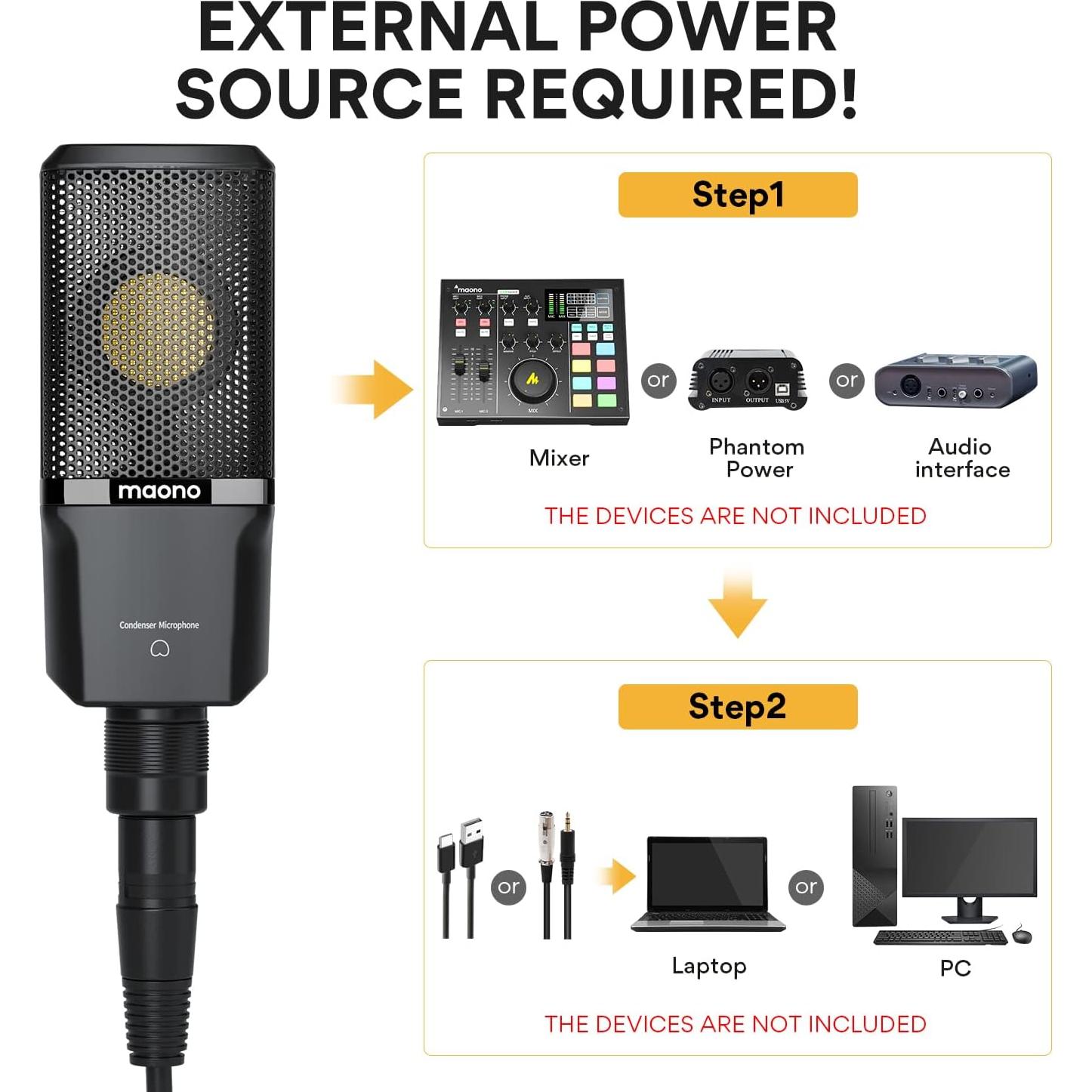 Micrófono de Condensador XLR MAONO PM500 + Auriculares AU-MH601