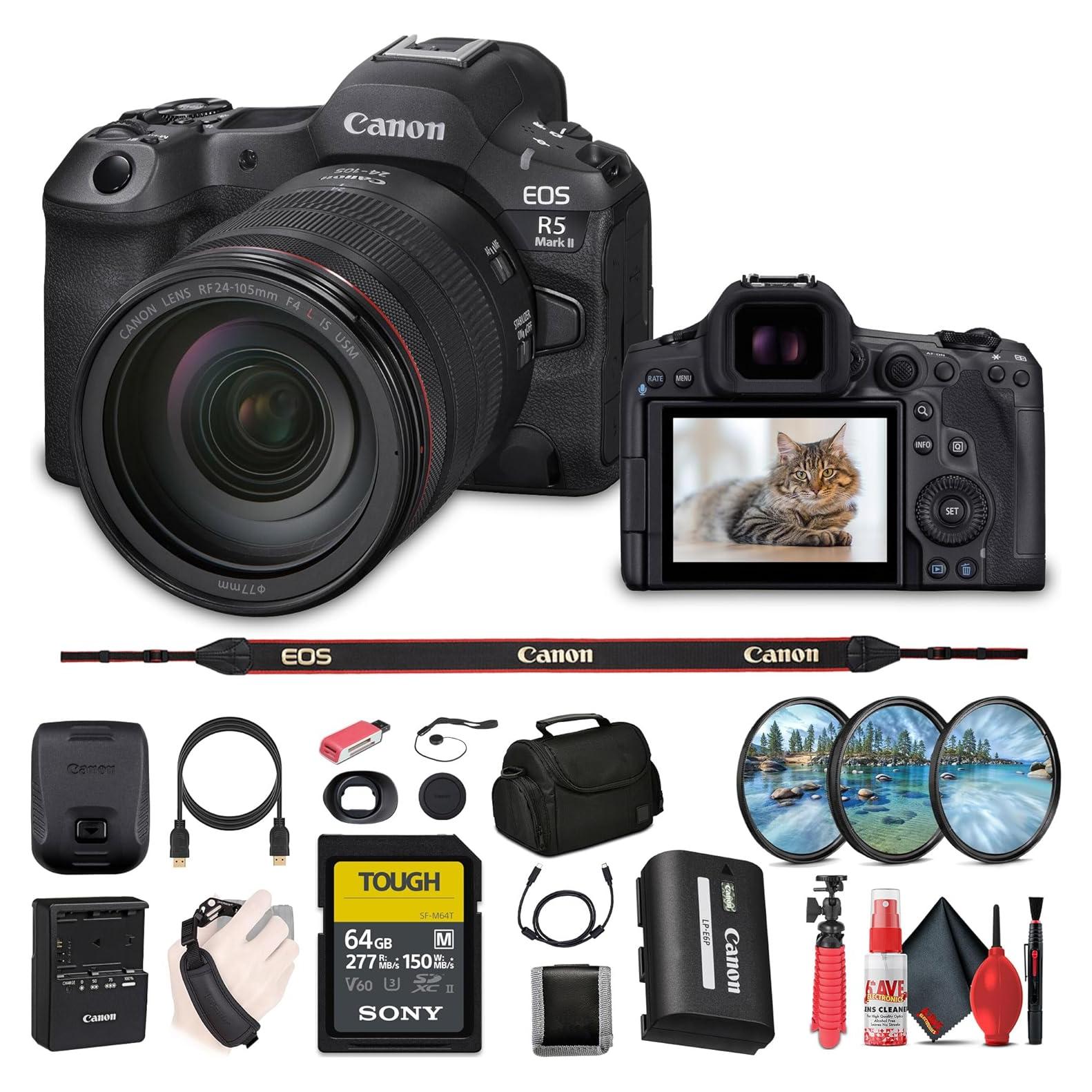 Cámara Sin Espejo Canon EOS R5 Mark II + Lente 24-105mm f/4 + Accesorios