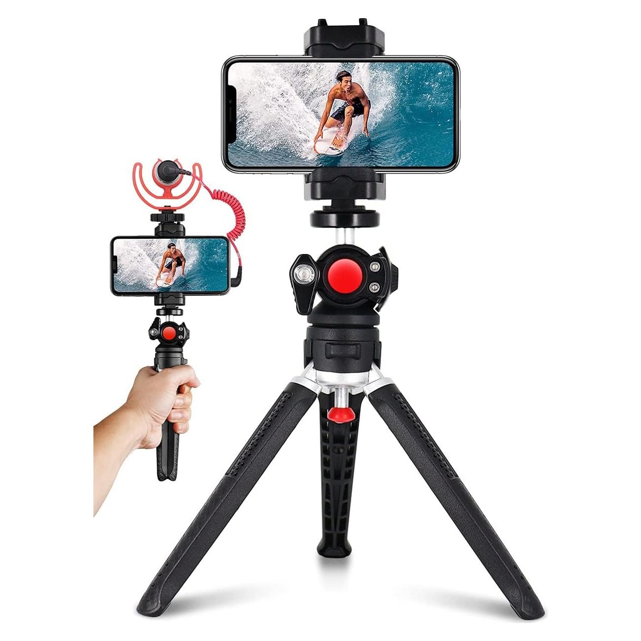 Mini Tripod - 3 in 1 Portable Phone & Camera Tripod Stand for Vlogging & Video Recording, Compatible with iPhone, GoPro, Canon M50