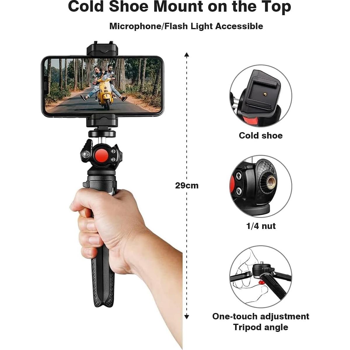 Mini Tripod - 3 in 1 Portable Phone & Camera Tripod Stand for Vlogging & Video Recording, Compatible with iPhone, GoPro, Canon M50