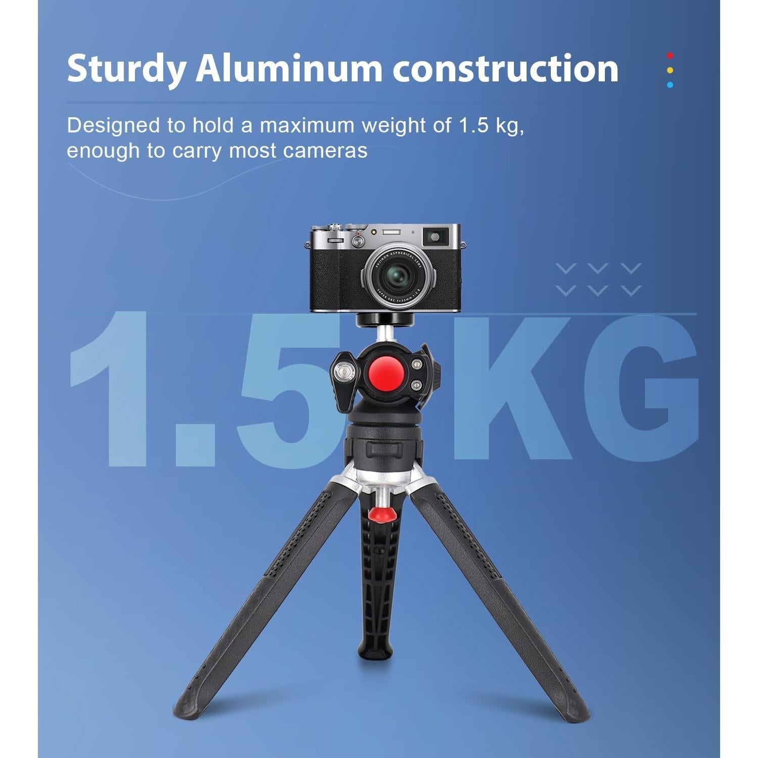 Mini Tripod - 3 in 1 Portable Phone & Camera Tripod Stand for Vlogging & Video Recording, Compatible with iPhone, GoPro, Canon M50