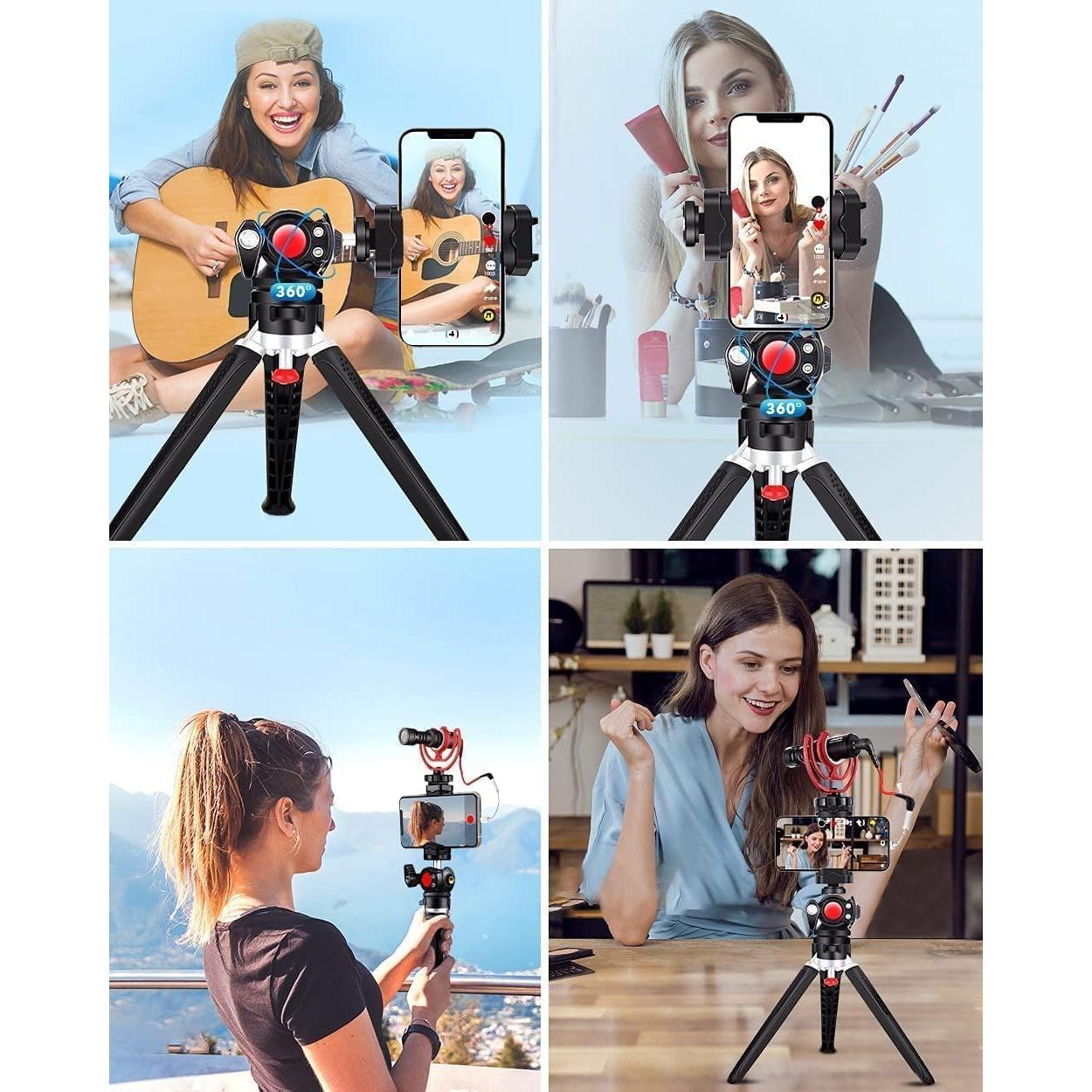 Mini Tripod - 3 in 1 Portable Phone & Camera Tripod Stand for Vlogging & Video Recording, Compatible with iPhone, GoPro, Canon M50