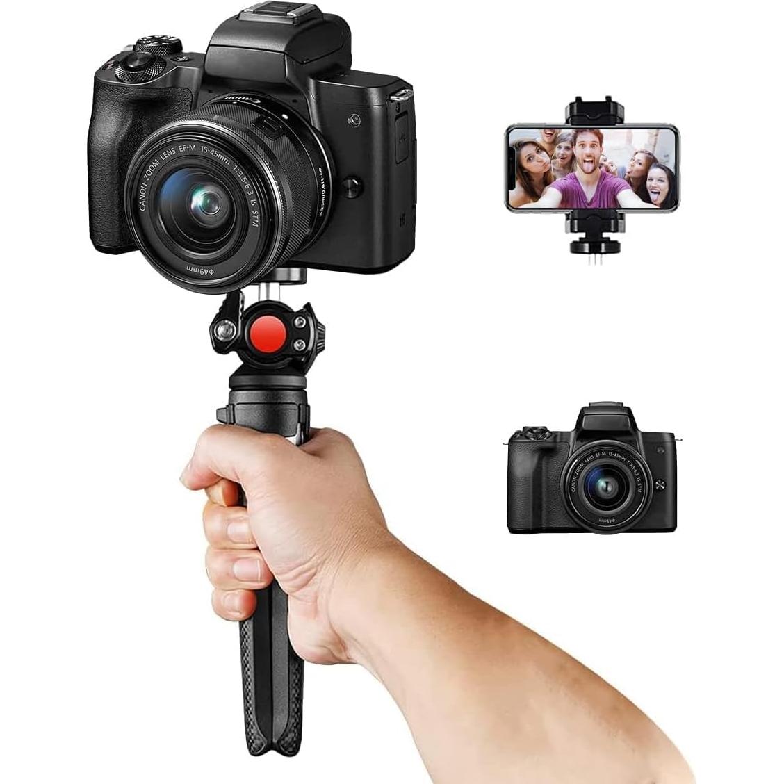 Mini Tripod - 3 in 1 Portable Phone & Camera Tripod Stand for Vlogging & Video Recording, Compatible with iPhone, GoPro, Canon M50