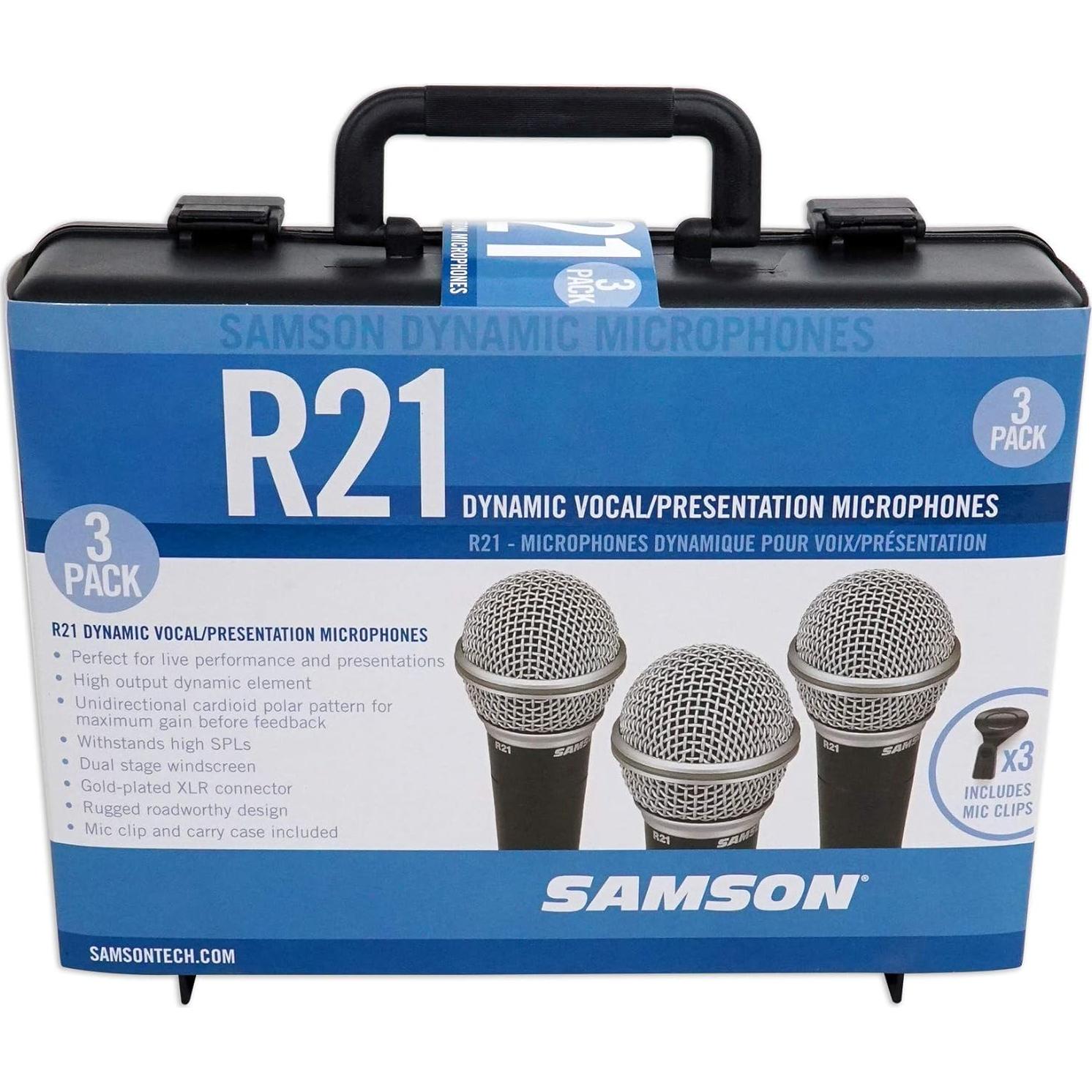 Micrófono Dinámico Samson R21 - Paquete de 3 con Estuche