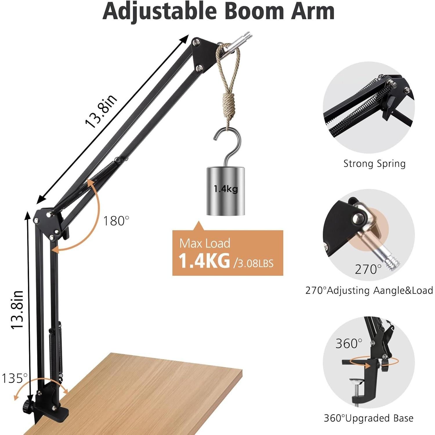 Brazo de Micrófono SUNMON para Samson Q9U - Soporte Plegable 68 cm