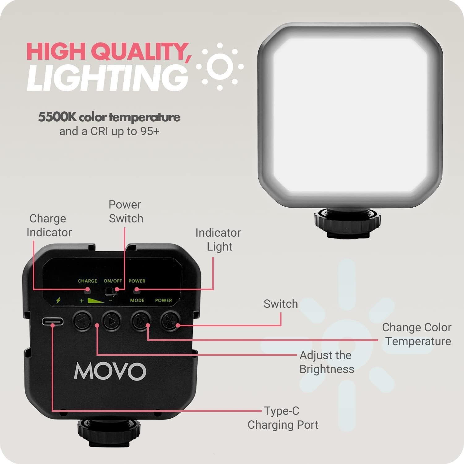 Kit de Video Movo con Micrófono VXR10 y Luz LED Compacta