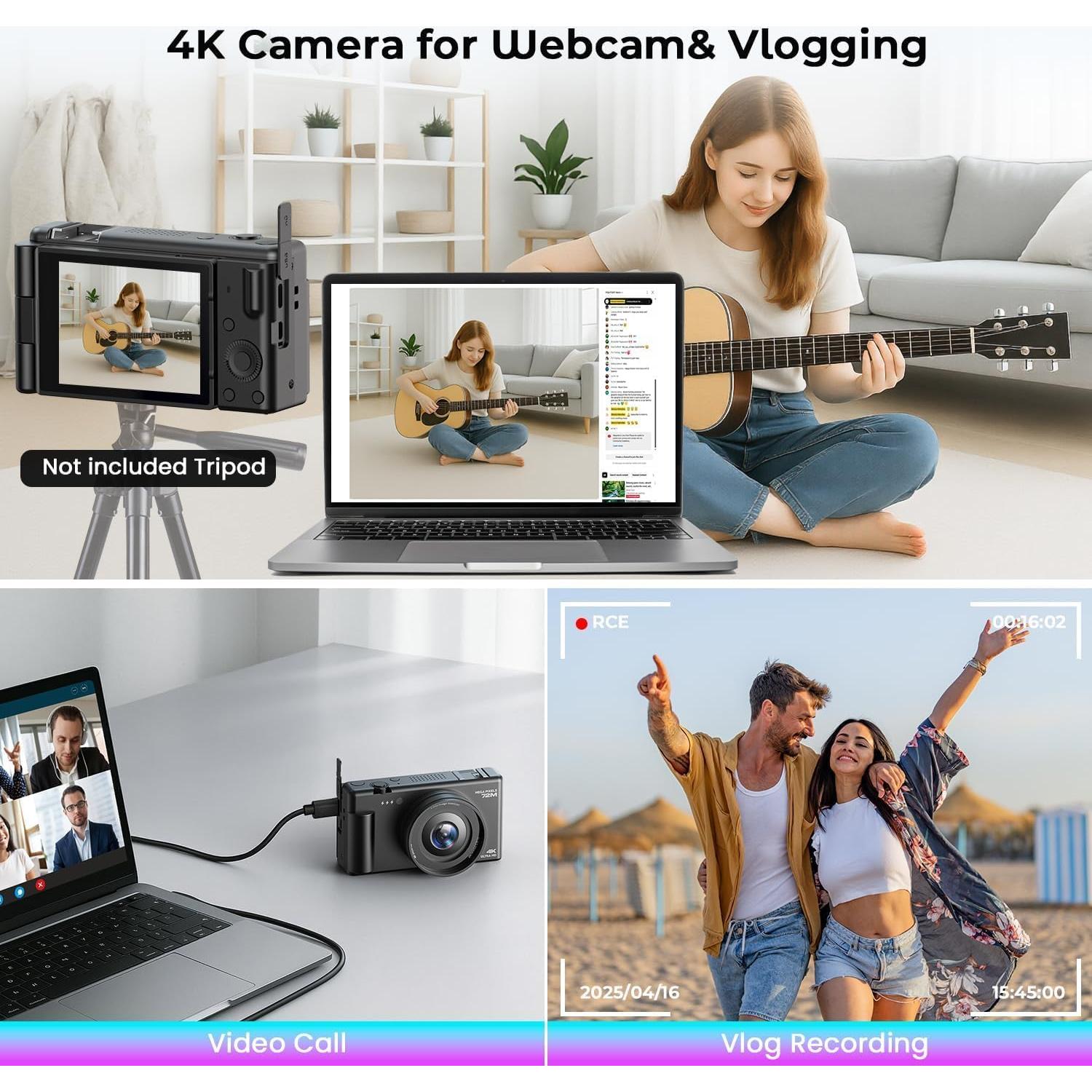 Cámara Digital 4K CAMWORLD AC18AA 72MP Zoom 18x Pantalla 2.8"