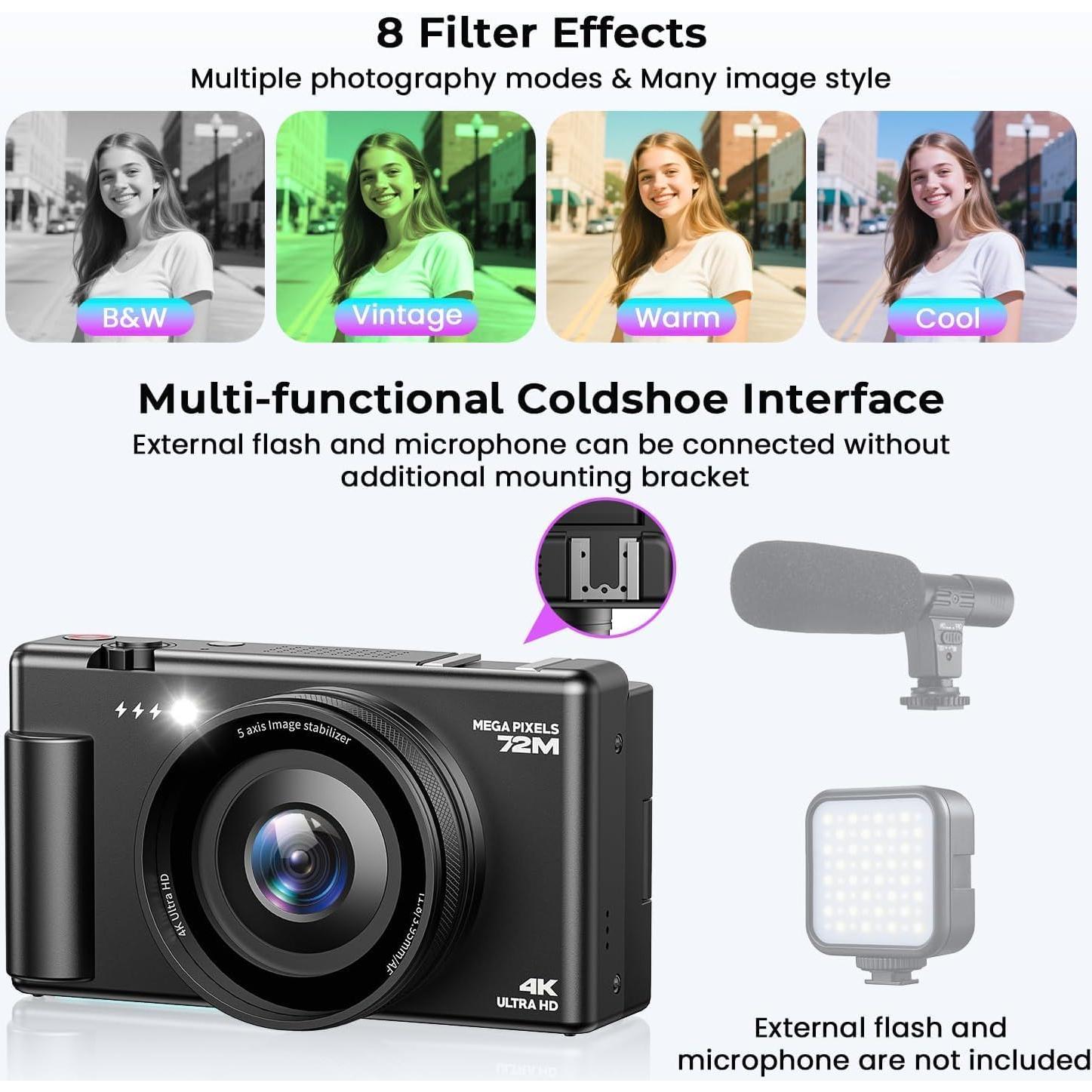 Cámara Digital 4K CAMWORLD AC18AA 72MP Zoom 18x Pantalla 2.8"