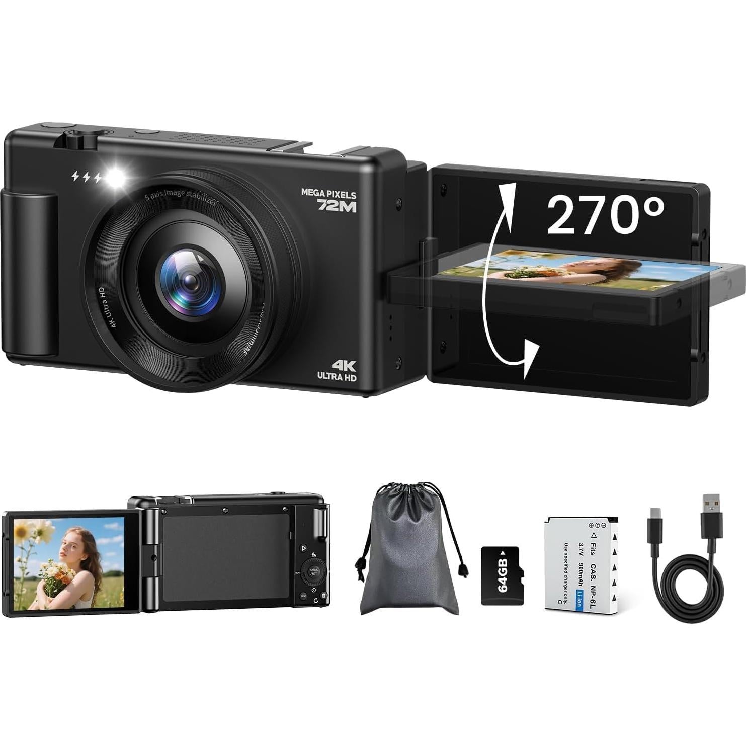 Cámara Digital 4K CAMWORLD AC18AA 72MP Zoom 18x Pantalla 2.8"