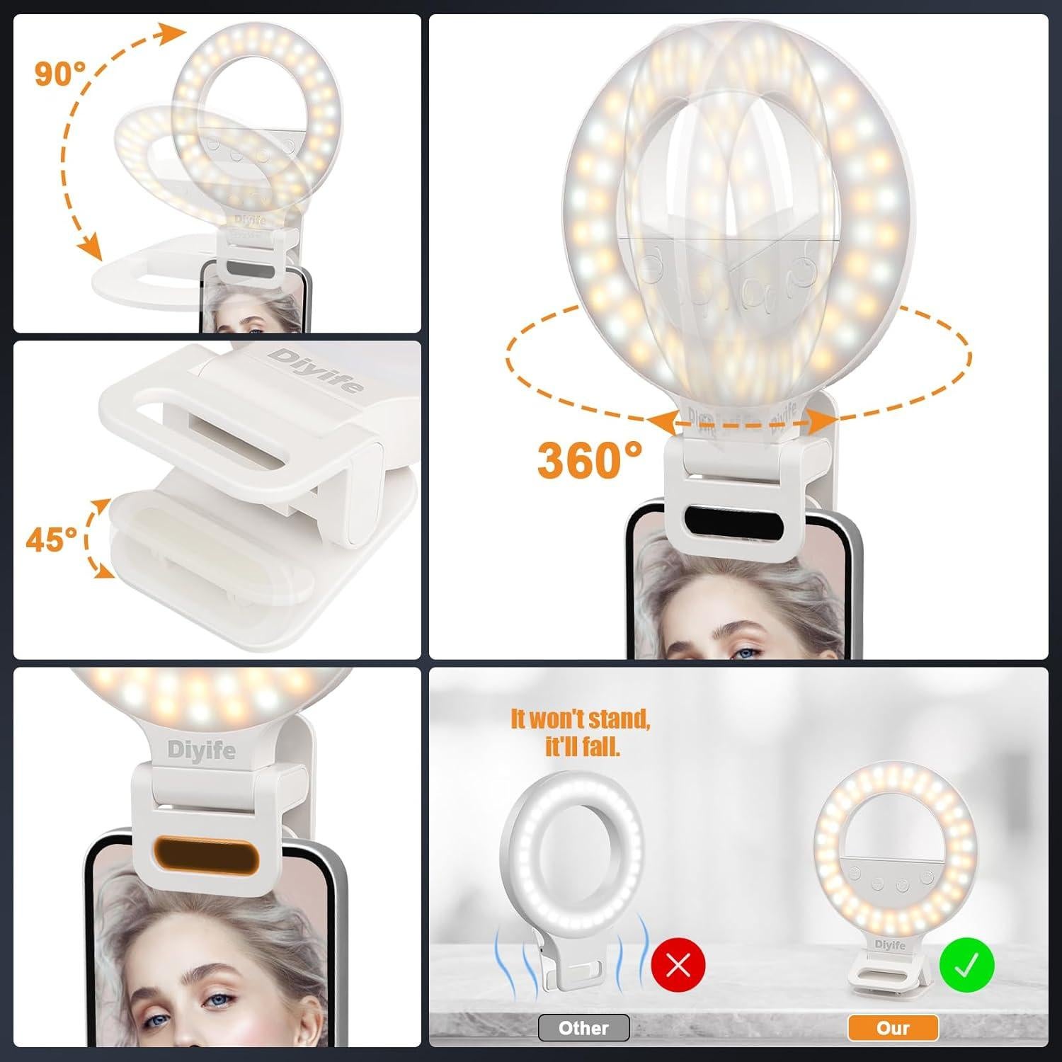 Luz de Anillo para Selfie Diyife 1000mAh 60 LED 10 Niveles