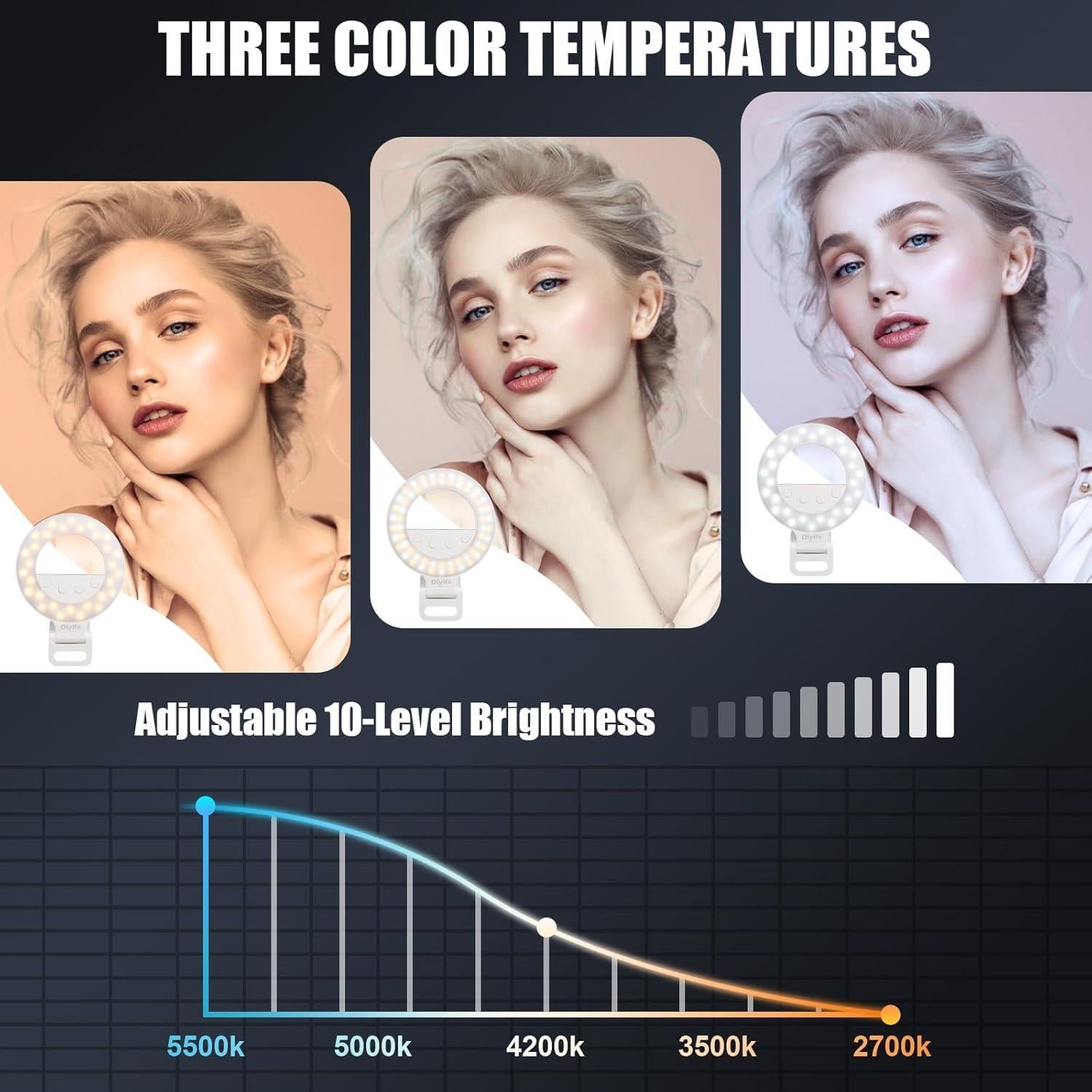 Luz de Anillo para Selfie Diyife 1000mAh 60 LED 10 Niveles