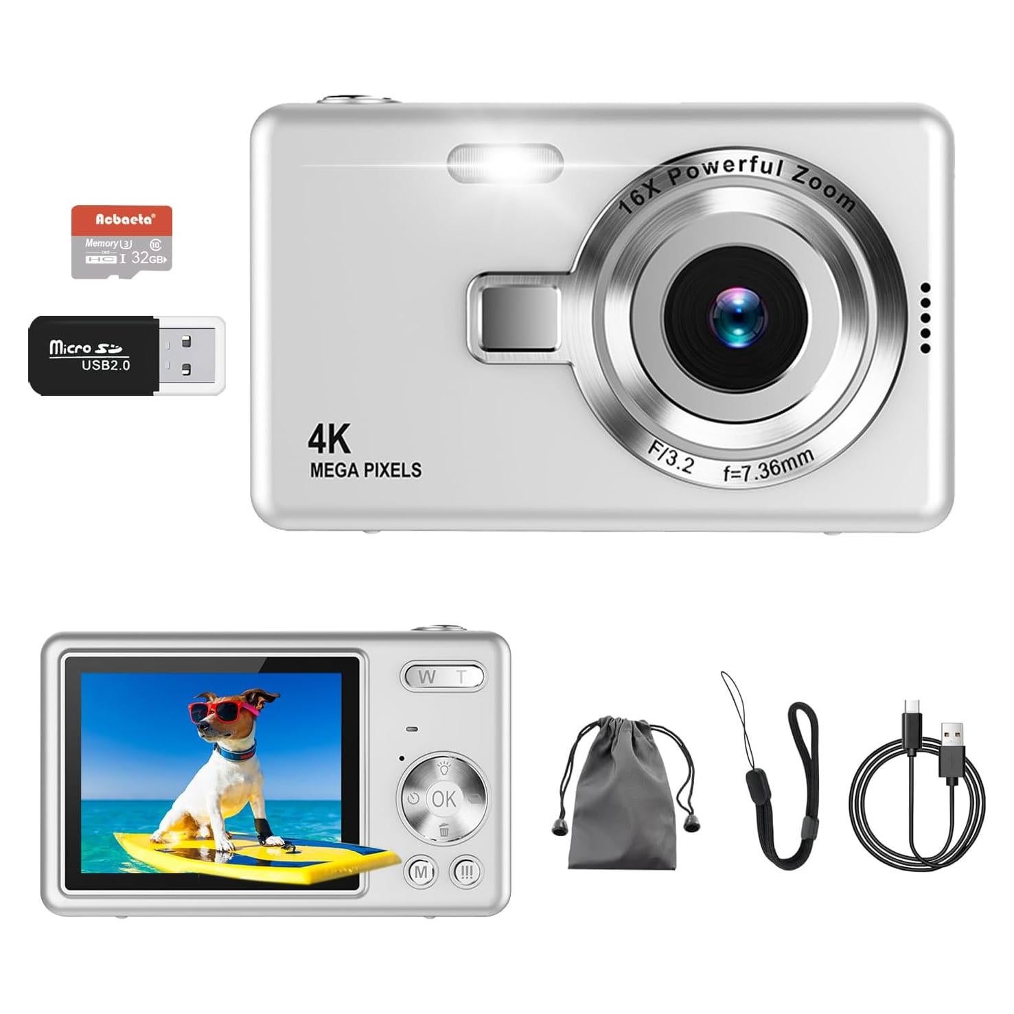 Cámara Digital Acbaeta Q12 Pro 50MP 4K Compacta Plata