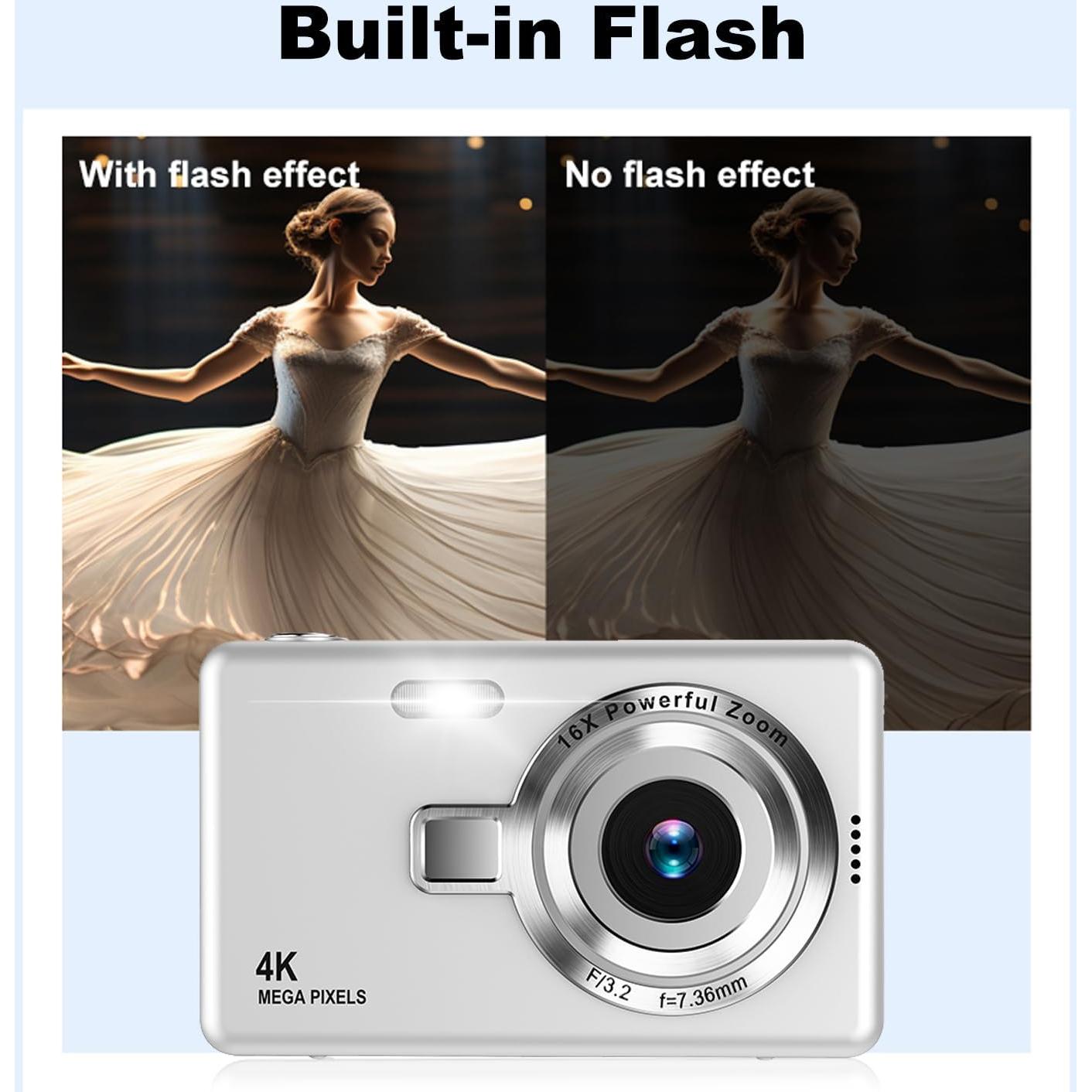 Cámara Digital Acbaeta Q12 Pro 50MP 4K Compacta Plata