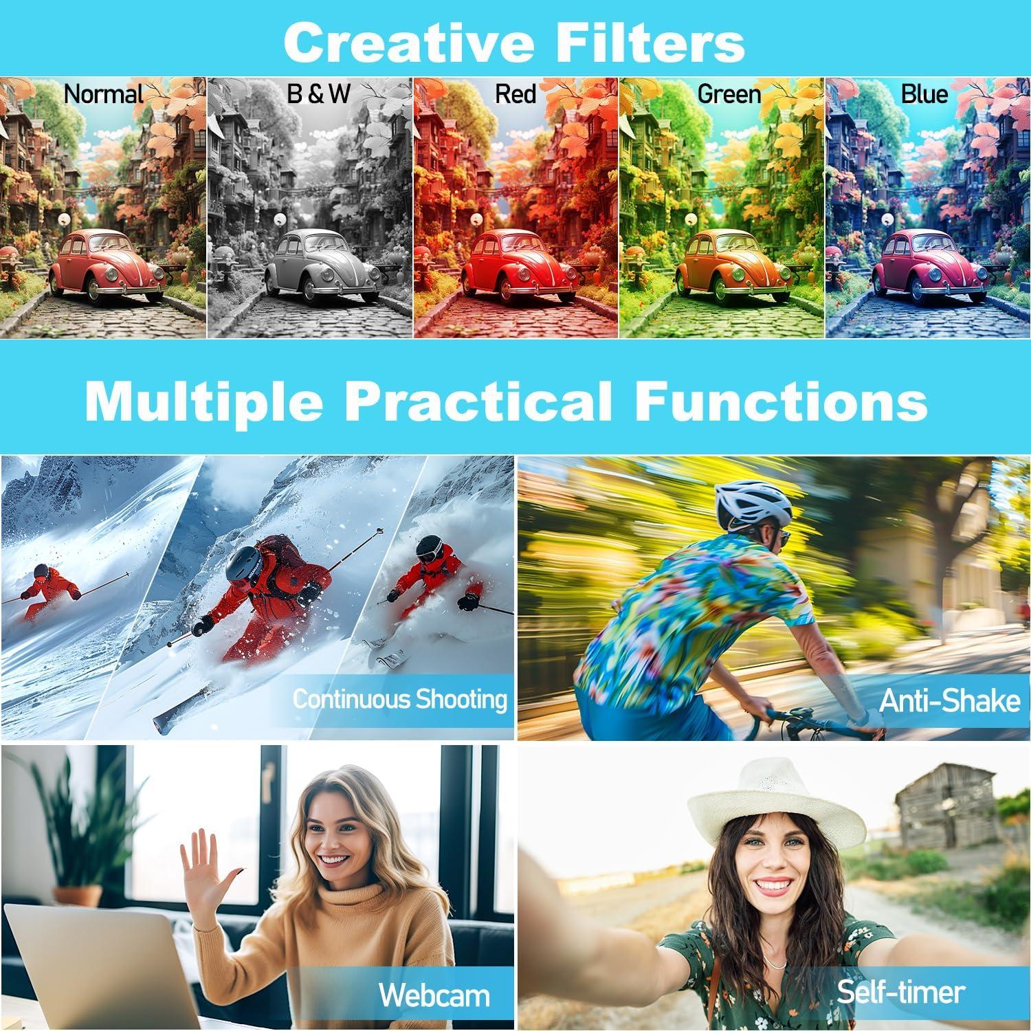 Cámara Digital Acbaeta Q12 Pro 50MP 4K Compacta Plata