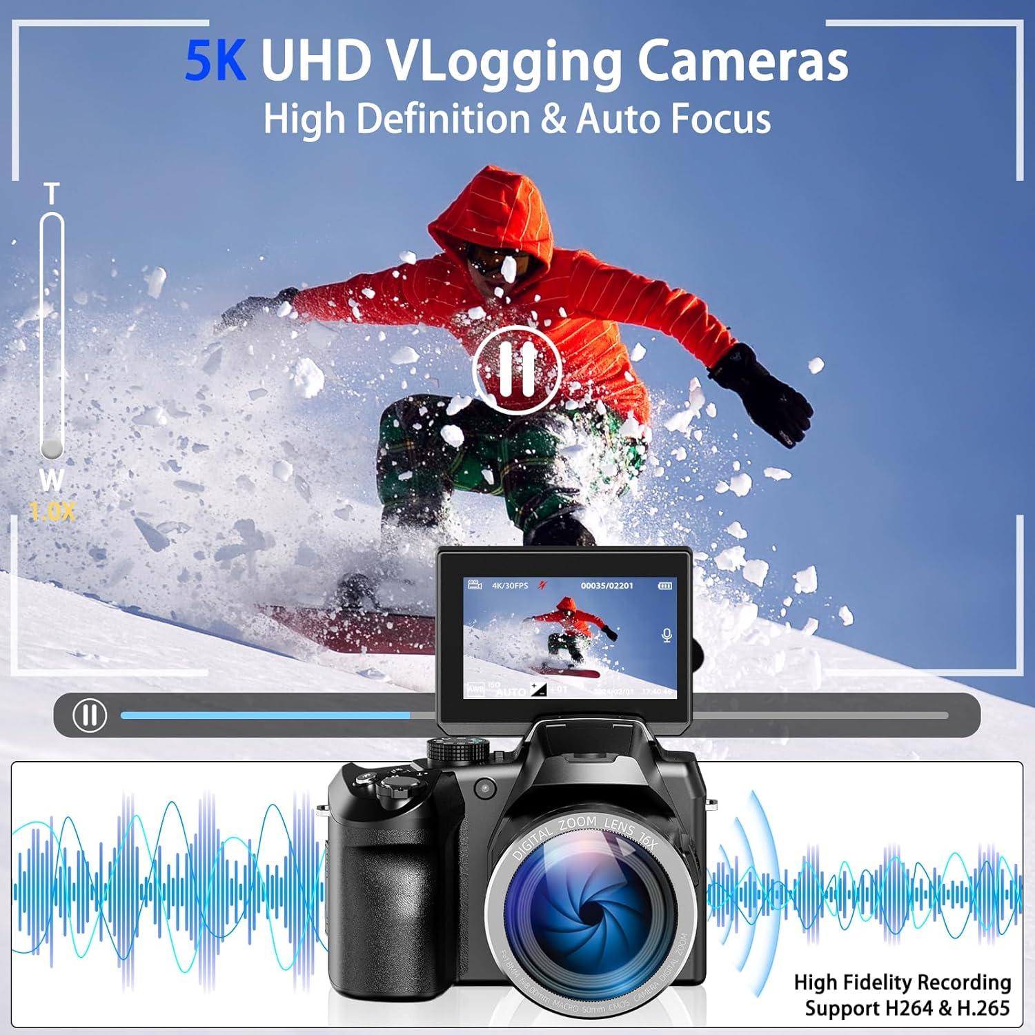 Cámara Digital Monitech S205 64MP 5K con Zoom 16X y WiFi