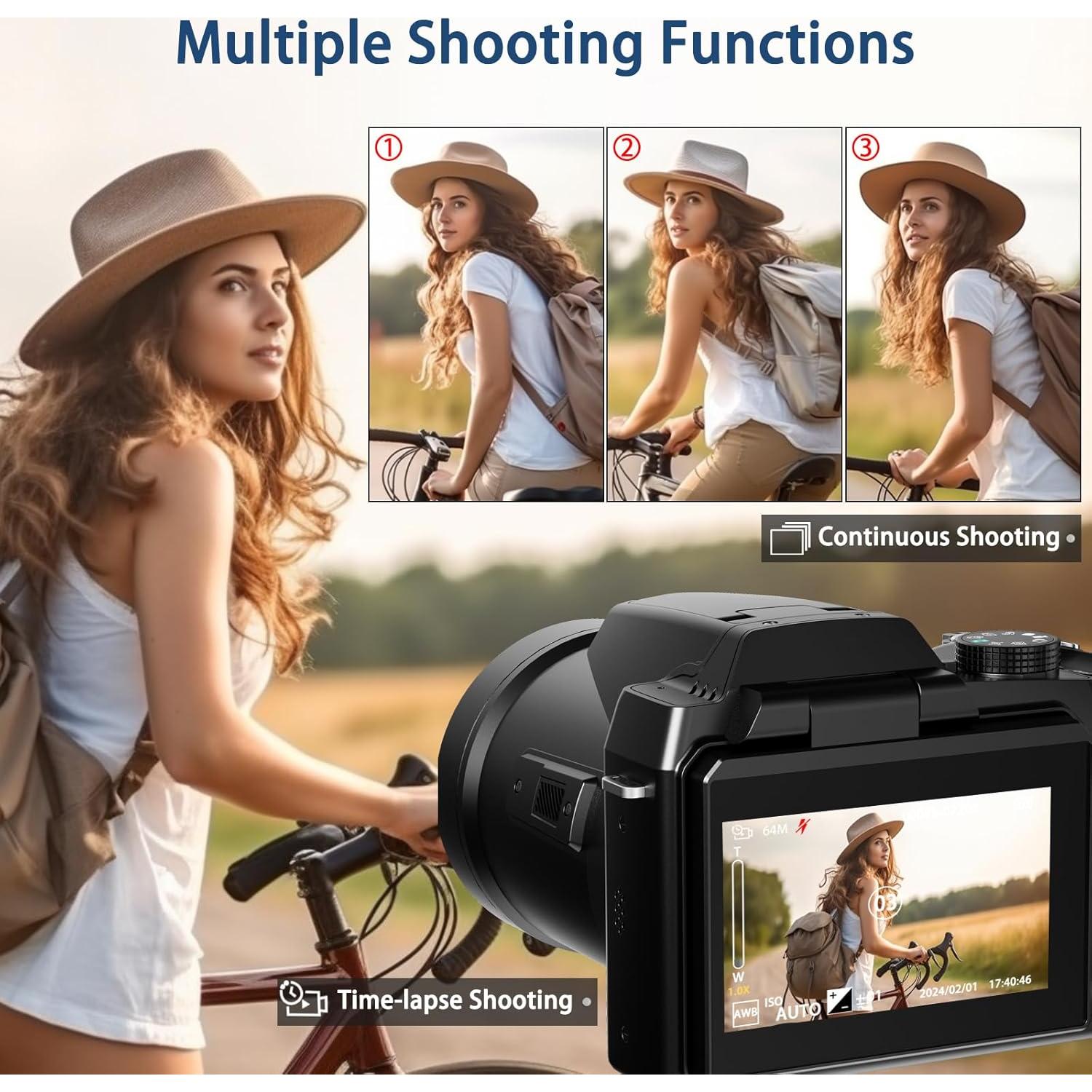 Cámara Digital Monitech S205 64MP 5K con Zoom 16X y WiFi