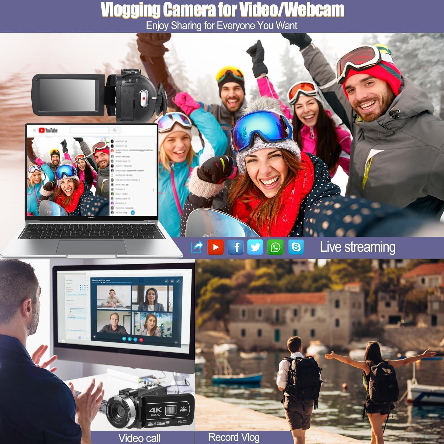 Cámara de Video 4K OIEXI con Visión Nocturna y Pantalla Táctil