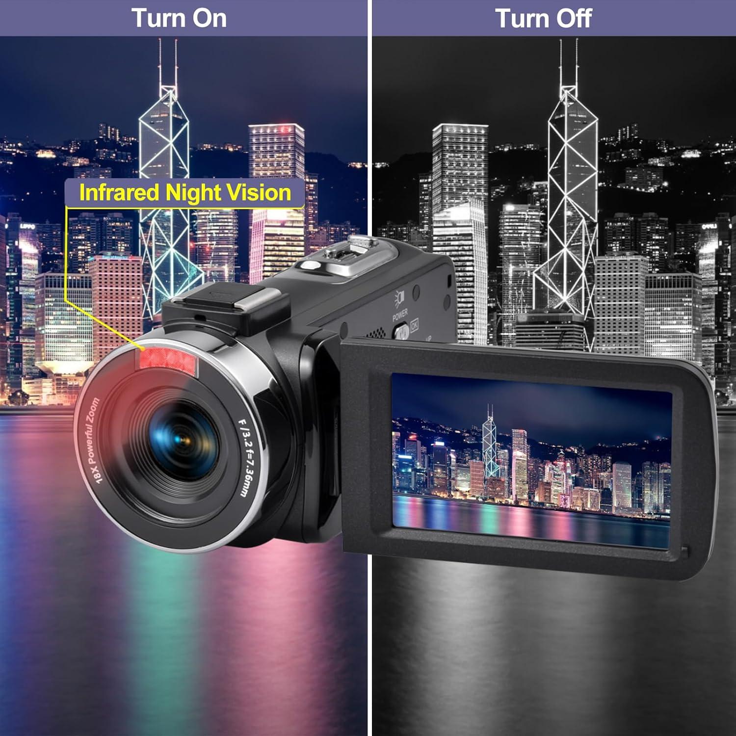 Cámara de Video 4K OIEXI con Visión Nocturna y Pantalla Táctil