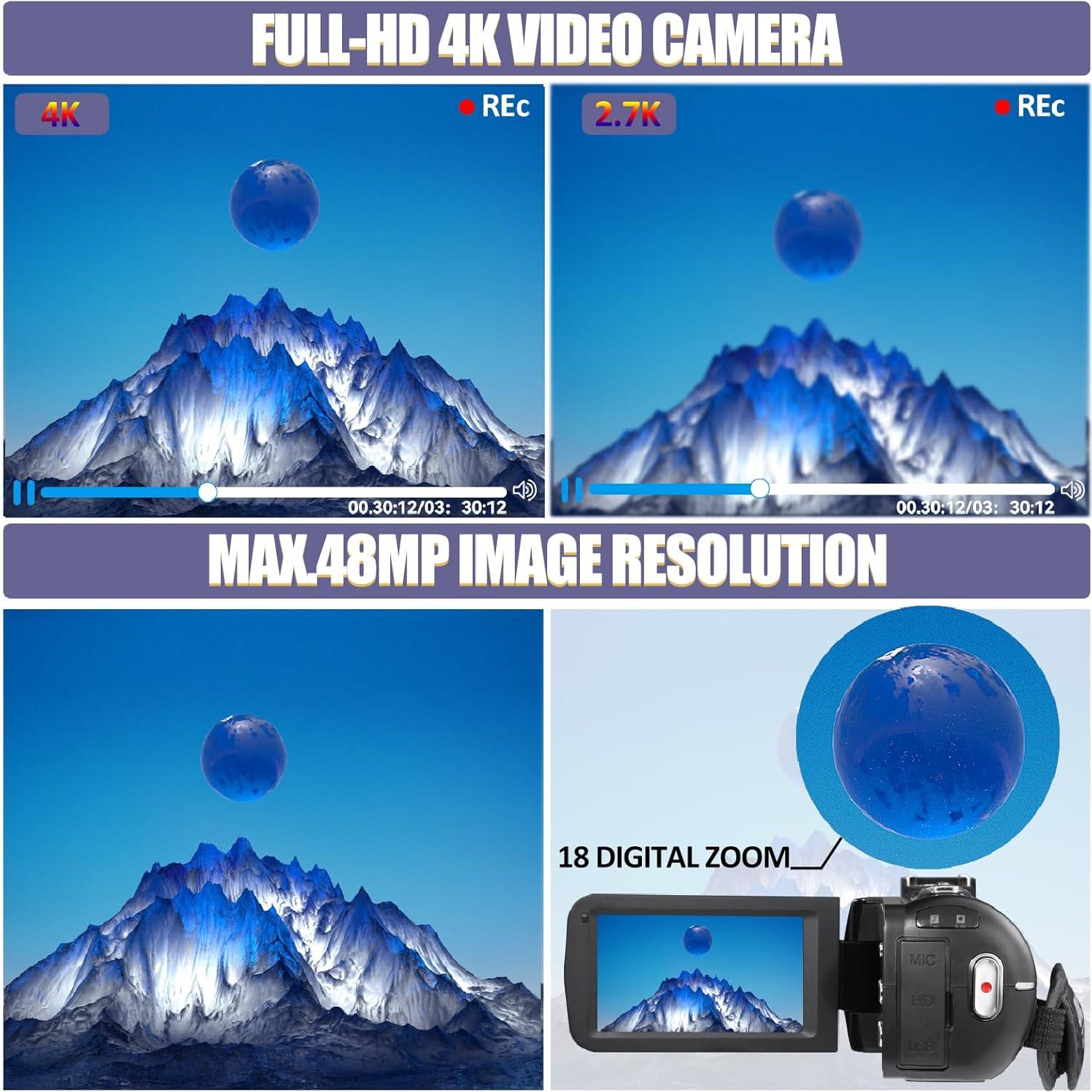 Cámara de Video 4K OIEXI con Visión Nocturna y Pantalla Táctil