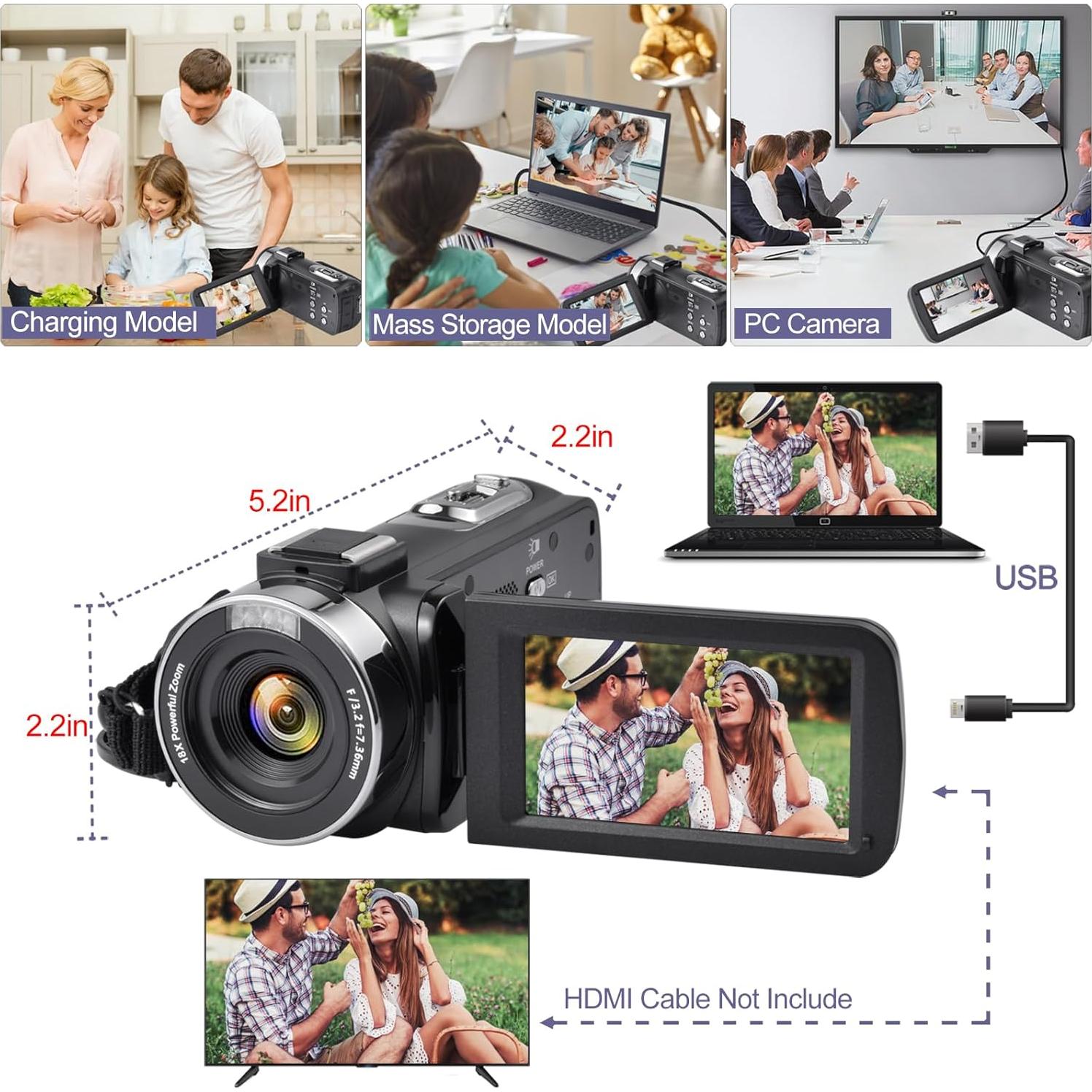 Cámara de Video 4K OIEXI con Visión Nocturna y Pantalla Táctil