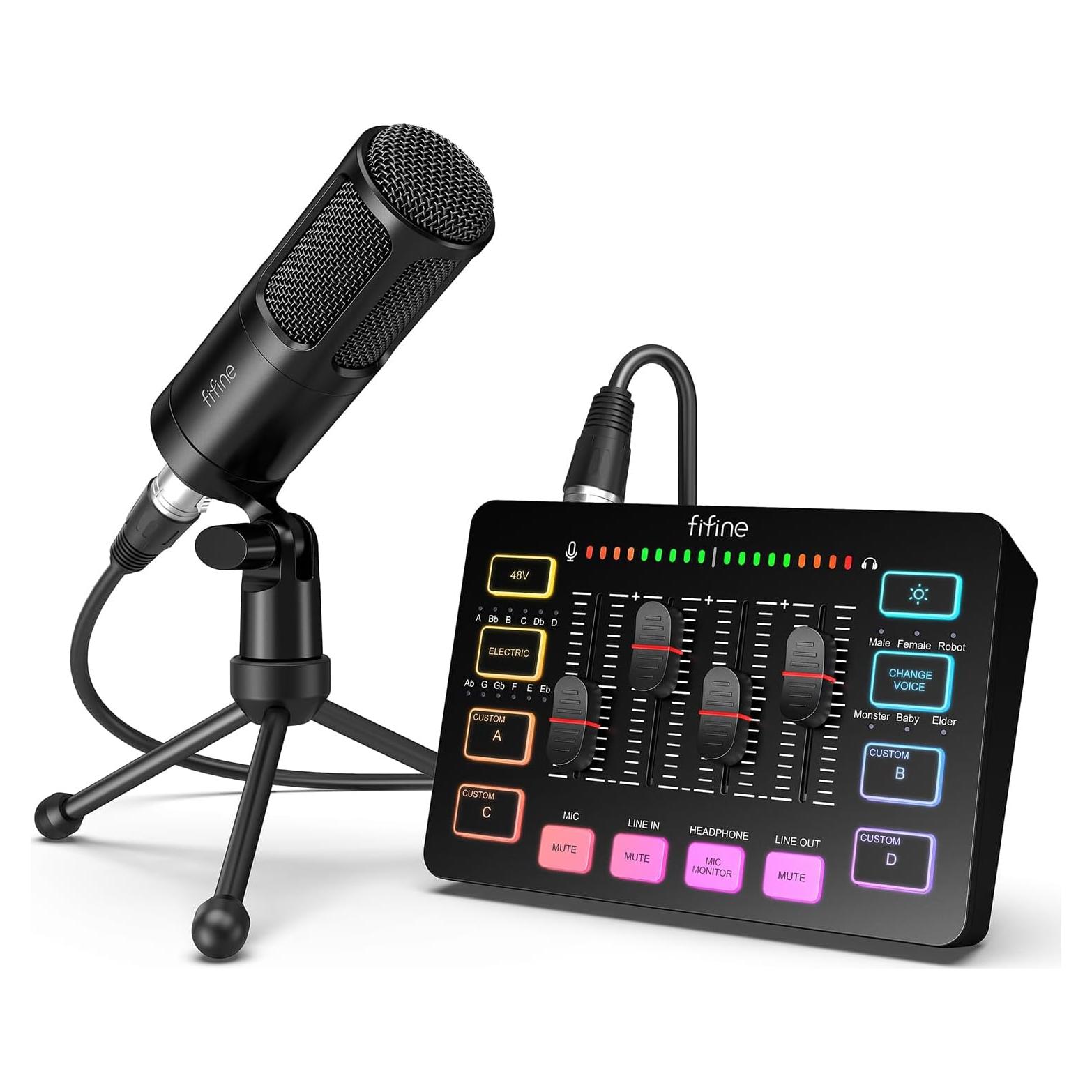 Kit de Audio FIFINE KS3 para Gaming y Podcast - Mezclador RGB y Micrófono XLR