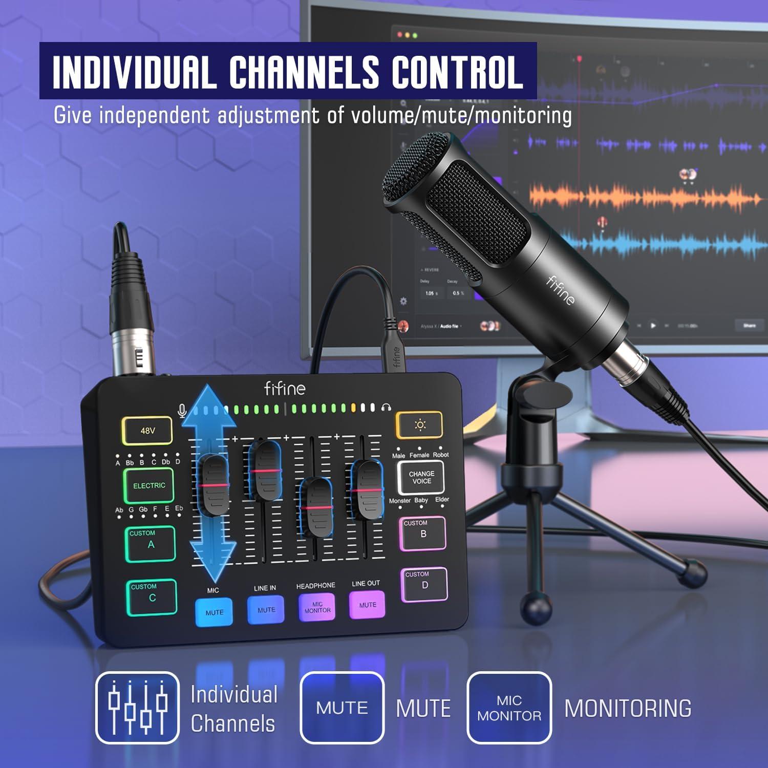 Kit de Audio FIFINE KS3 para Gaming y Podcast - Mezclador RGB y Micrófono XLR
