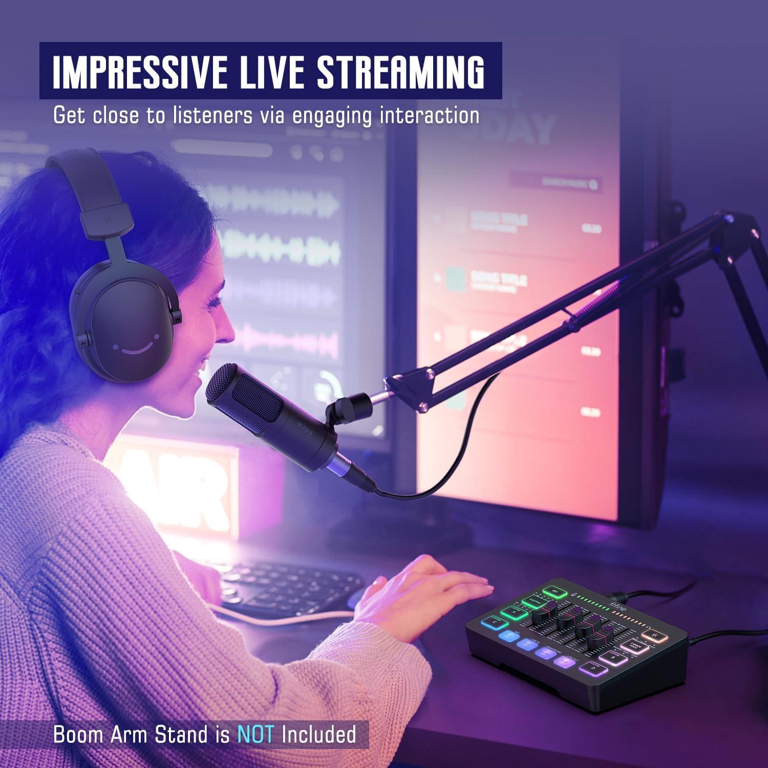 Kit de Audio FIFINE KS3 para Gaming y Podcast - Mezclador RGB y Micrófono XLR