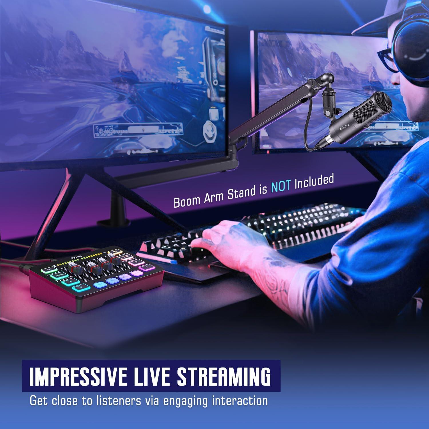 Kit de Audio FIFINE KS3 para Gaming y Podcast - Mezclador RGB y Micrófono XLR