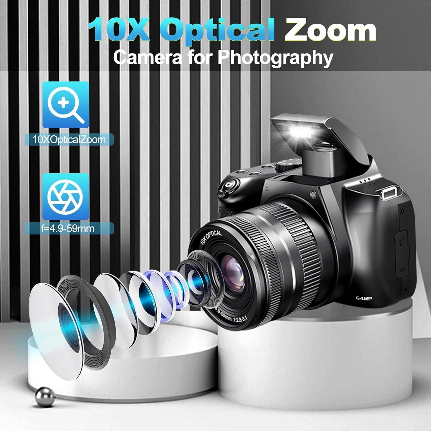 Cámara Digital 4K OIEXI con Zoom Óptico 10X y WiFi