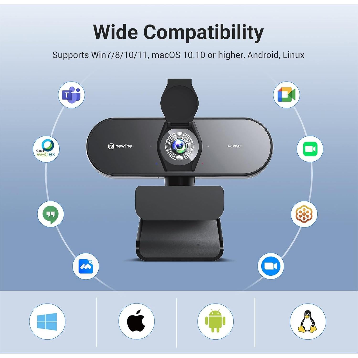 Cámara web 4K Newline NewEye 62 con trípode y micrófonos