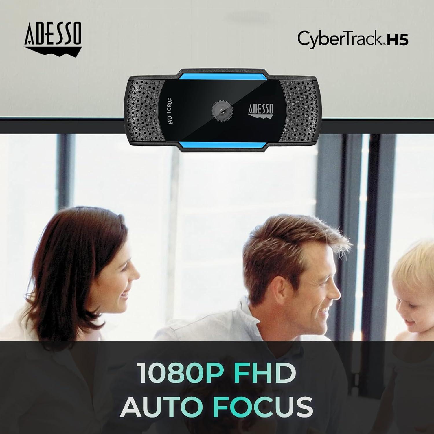 Adesso Cybertrack H5 1080p Hd USB Autofocus Webcam with Microphone, 1920 Pixels X 1080 Pixels, 2.1 Mpixels, Black