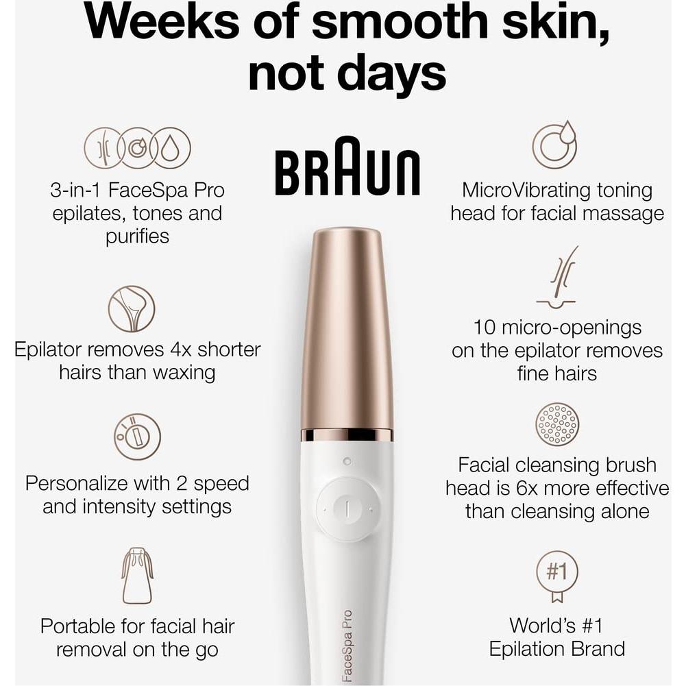Epilador Facial Braun FaceSpa Pro 911 3 en 1 con Cepillo