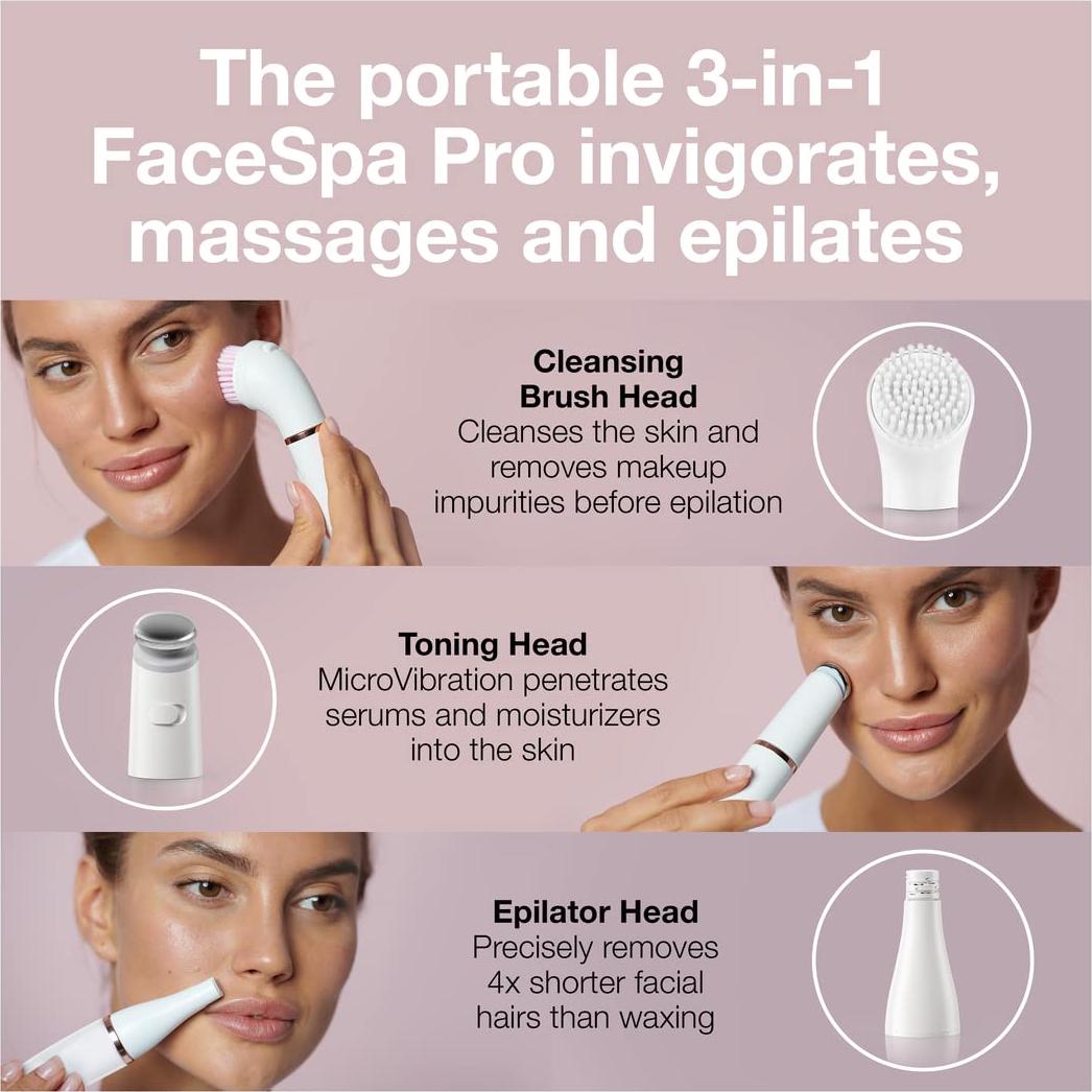 Epilador Facial Braun FaceSpa Pro 911 3 en 1 con Cepillo