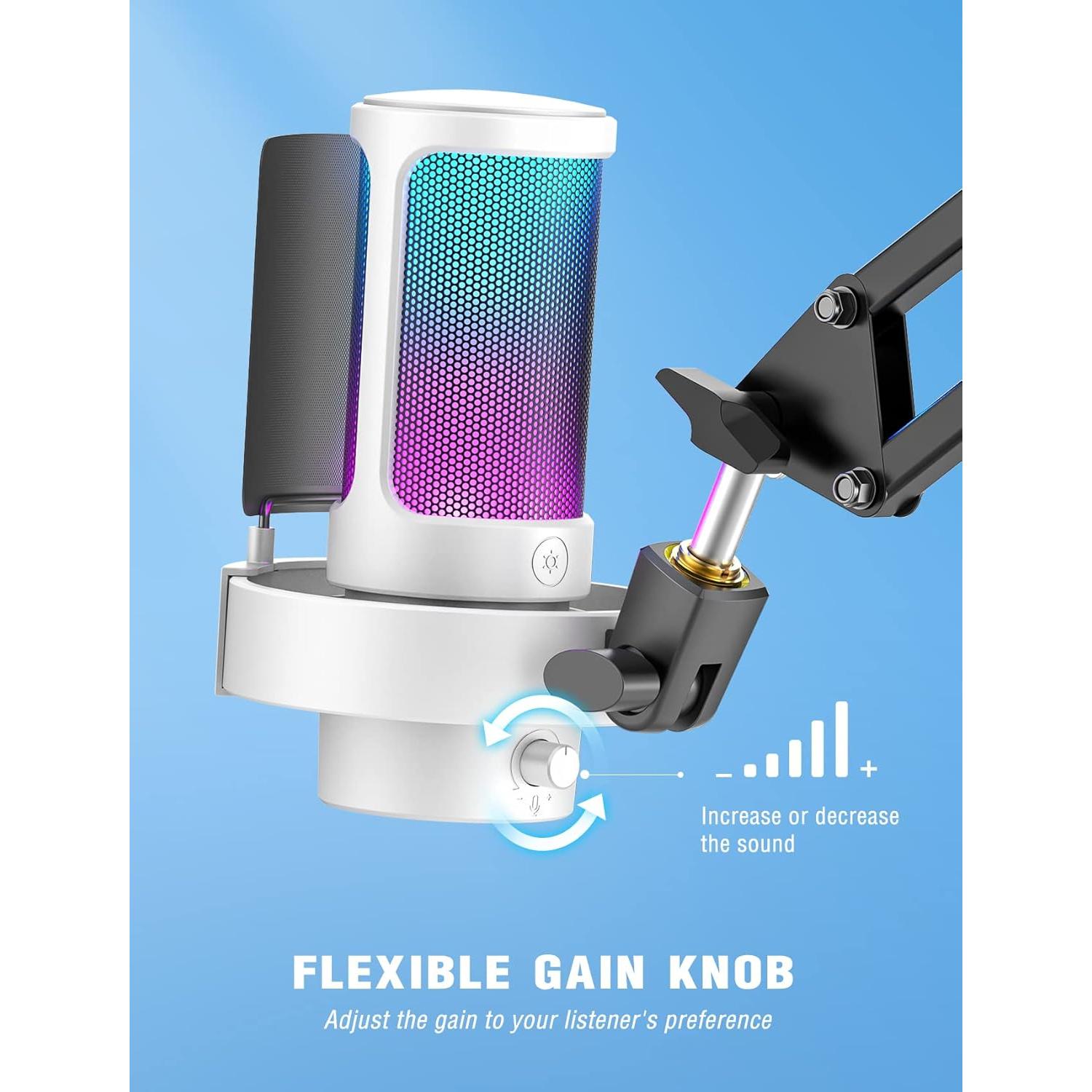 Micrófono USB Gaming FIFINE A8+BM63 con Brazo Metal Blanco