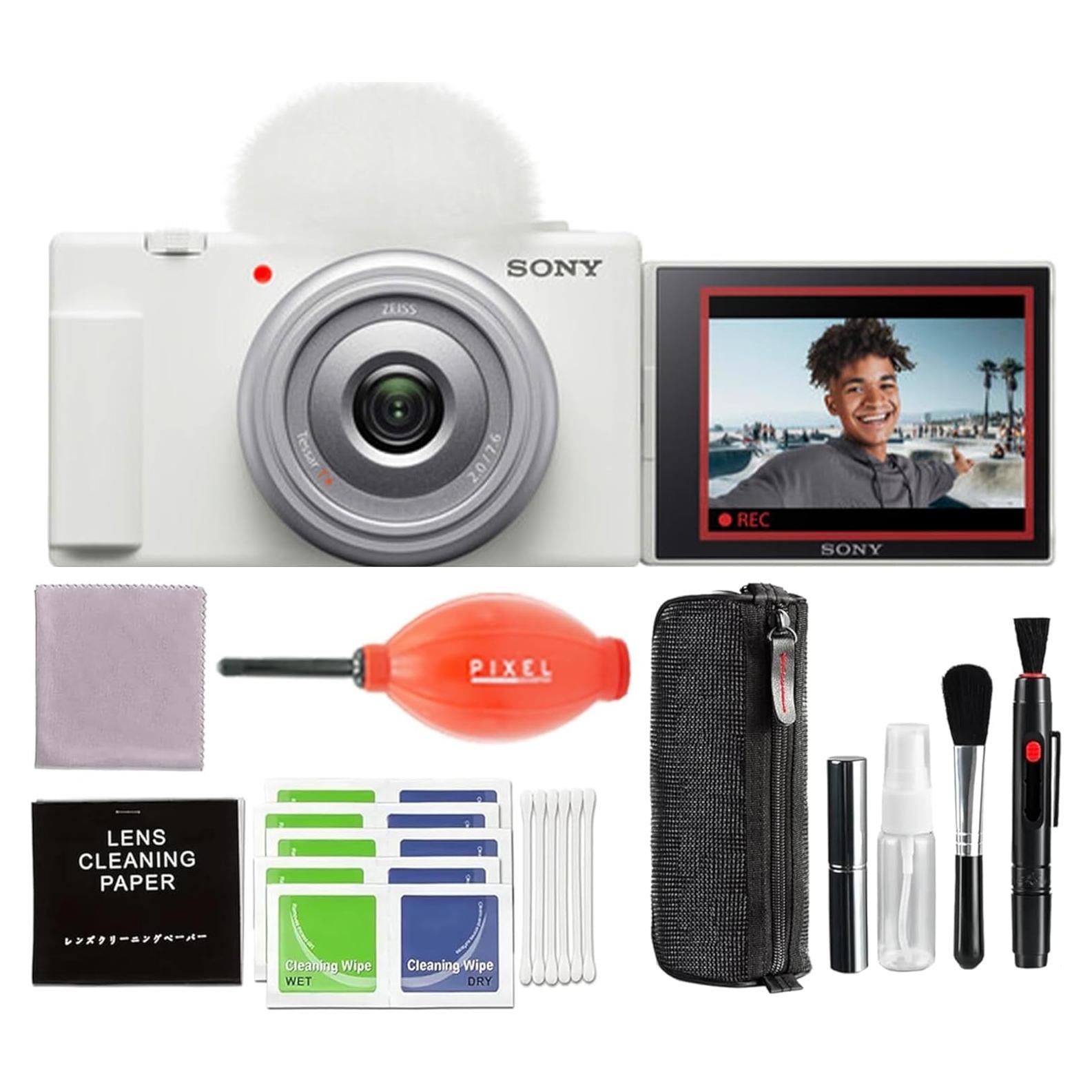 ZV-1F Vlogging Camera (White) Bundle with Pixel Advanced Accessories | sony zv 1f