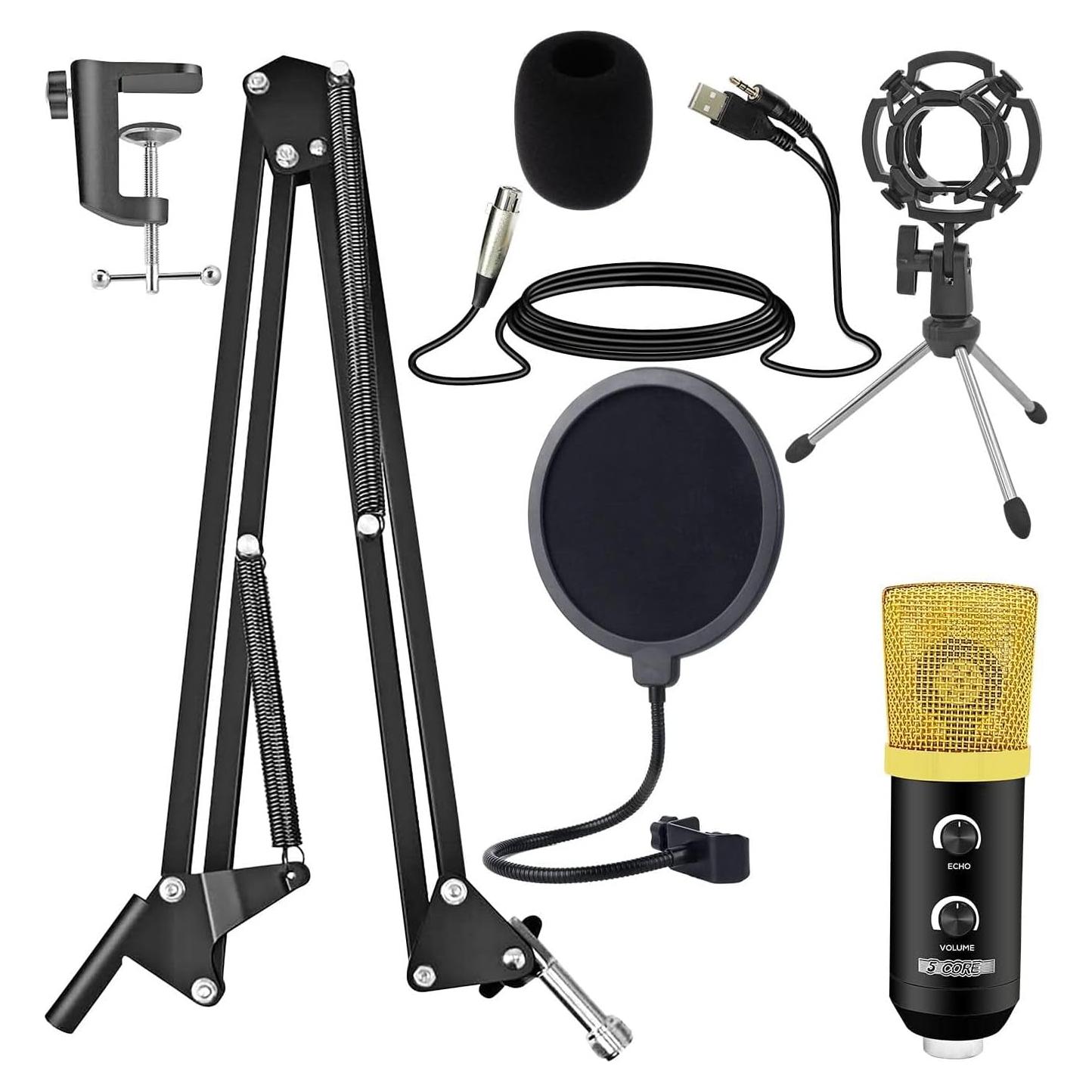 5 CORE XLR, Condenser Mic kit w Microphone ARM for Computer Gaming Podcast Tripod Stand Kit for Streaming Recording Vocals, Cardioids Studio Microphone - RM 7 BG