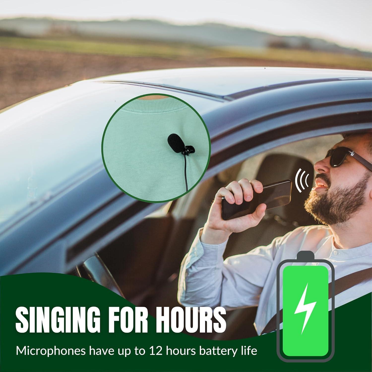 MUSYSIC 2-Channel Professional Wireless UHF Microphone System, 300ft Range Fixed Frequency Bodypack Headset/Lapel Microphones for Singing, Karaoke, Church, DJ