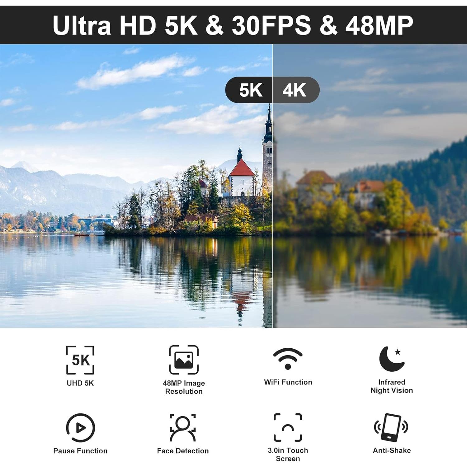 Cámara de Video 5K FJFJOPK HDV255K 48MP Wifi Estabilizador