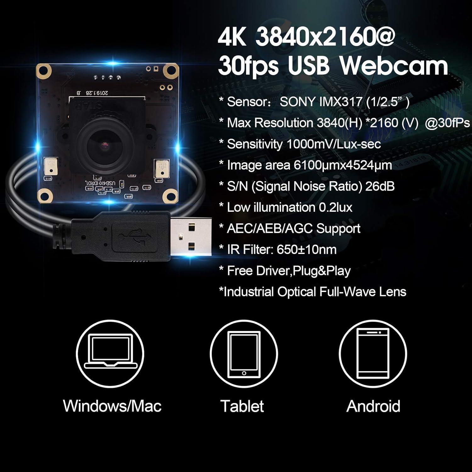 Webcam 4K Hotpet con Lente de 3.6mm y Sensor Sony IMX317