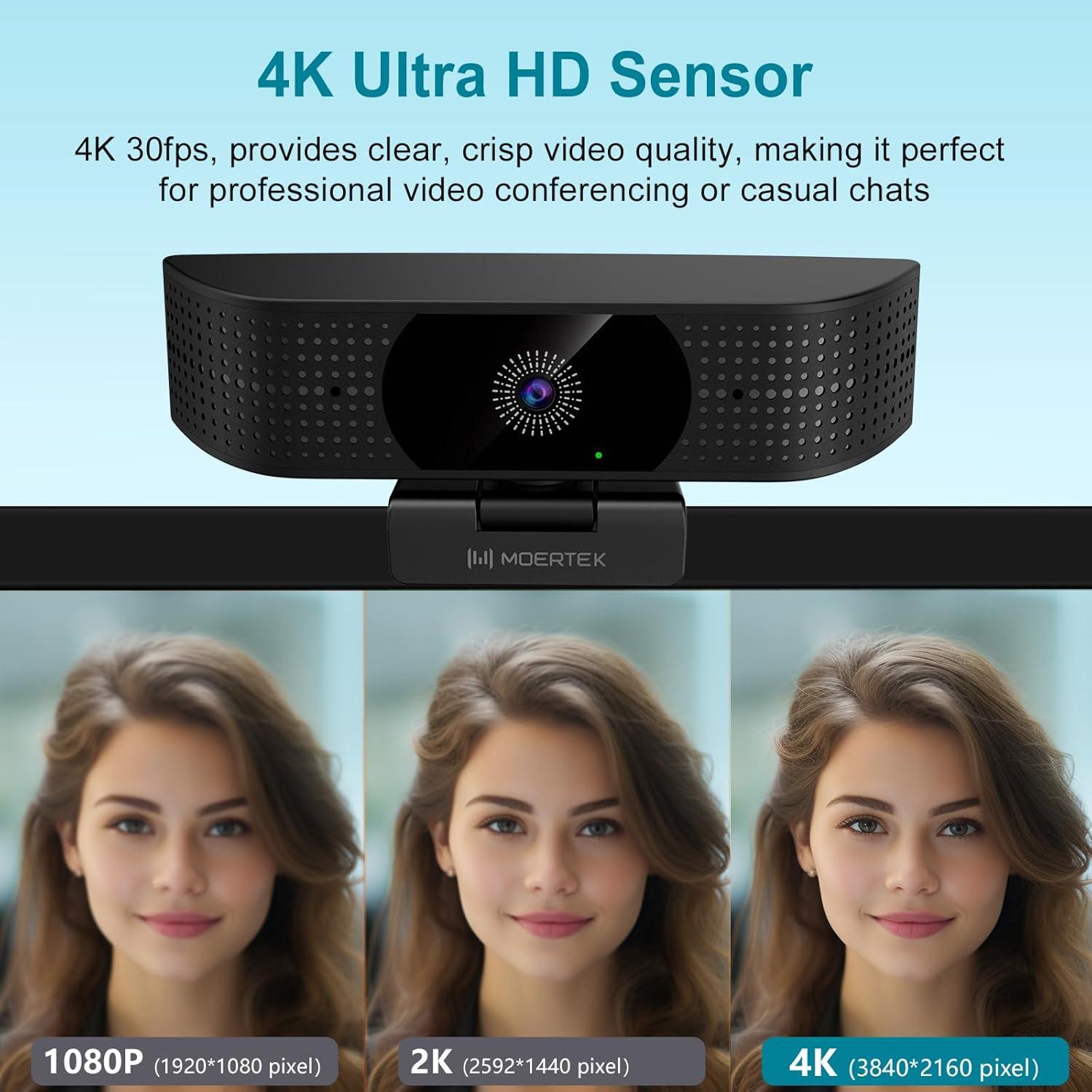 Cámara Web 4K MOERTEK MT938 Pro con Micrófonos Dual y PDAF